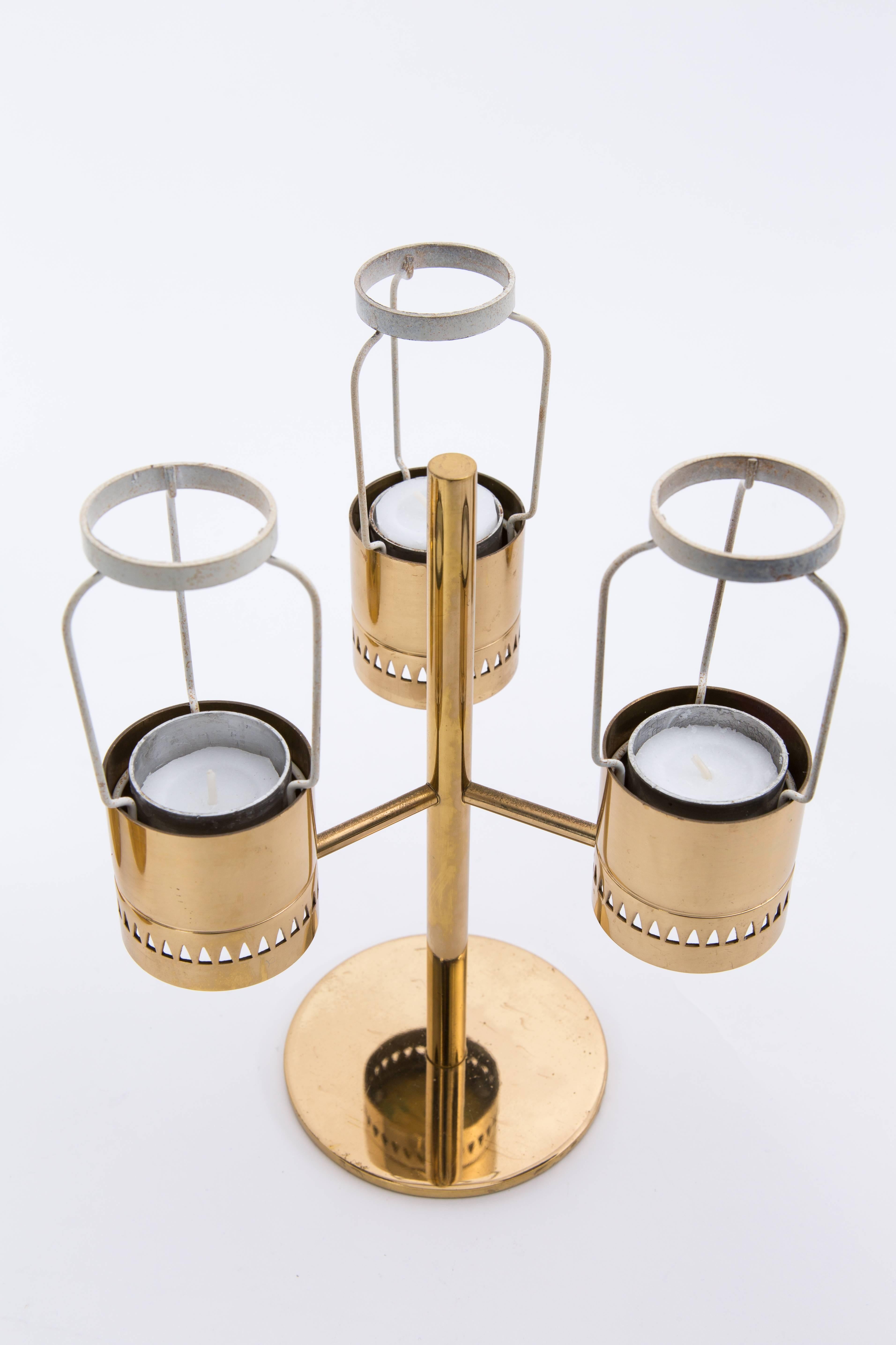 Mid-20th Century HANS AGNE JAKOBSSON tripod brass candle holders