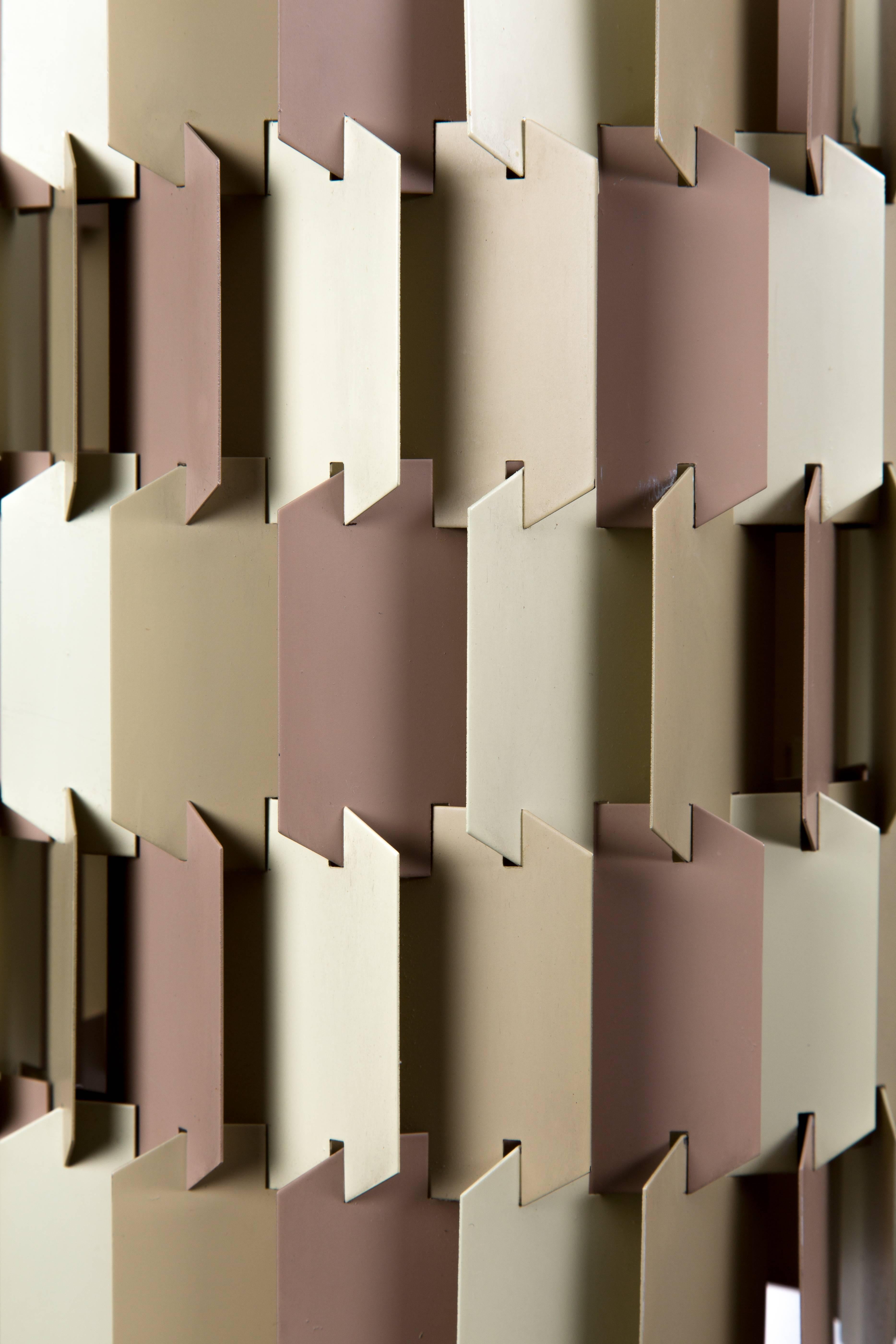 FACET POP. Facet Pop, Louis Weisdorf for Lyfa, Germany. Mathematic construction of metal sheets. Marvelous Idea. Very nice natural colors. Old pink, soft green and off-white.