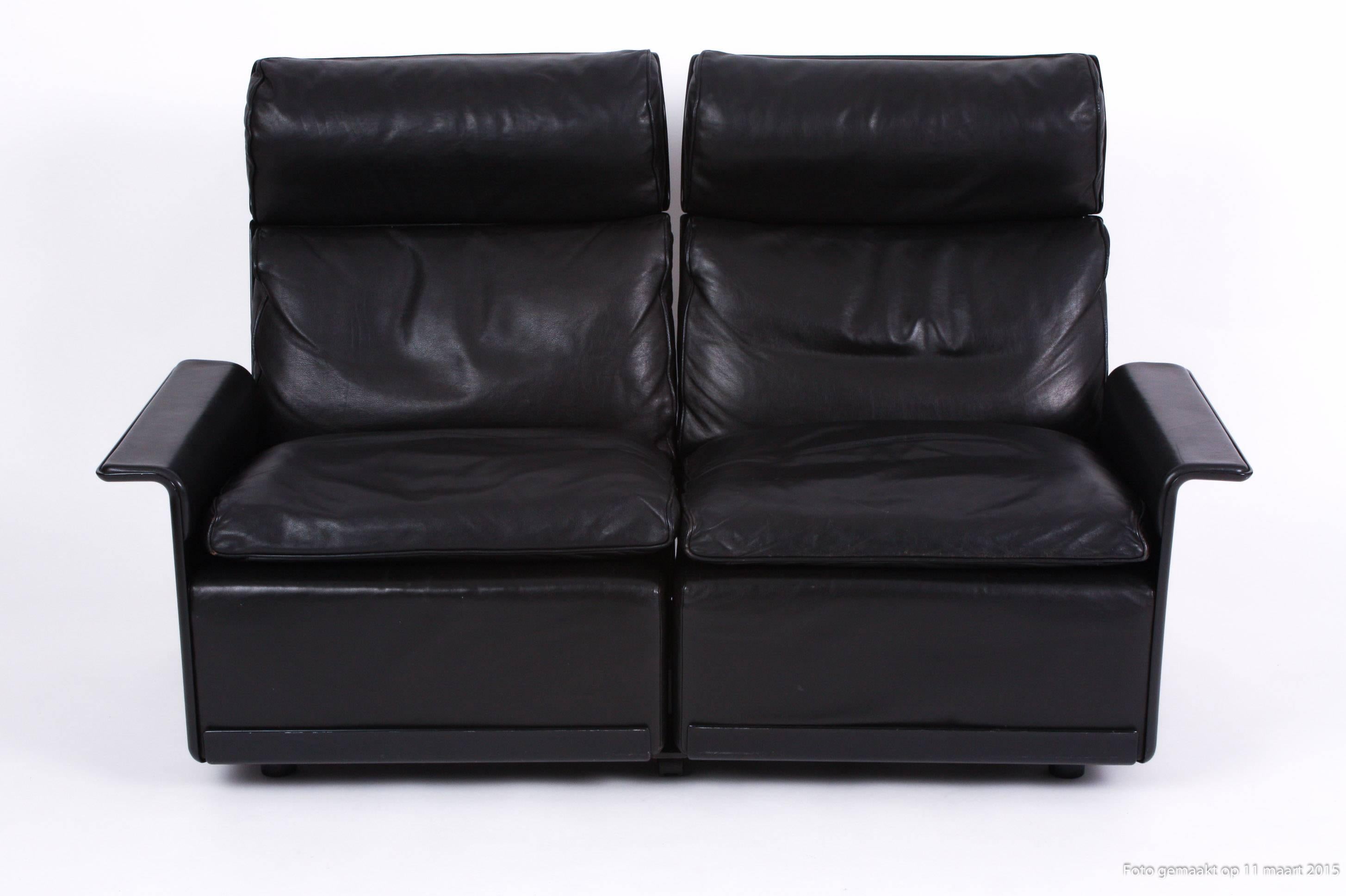 Mid-Century Modern Dieter Rams Two-Seat Sofa, in Black Leather for Vitsoe