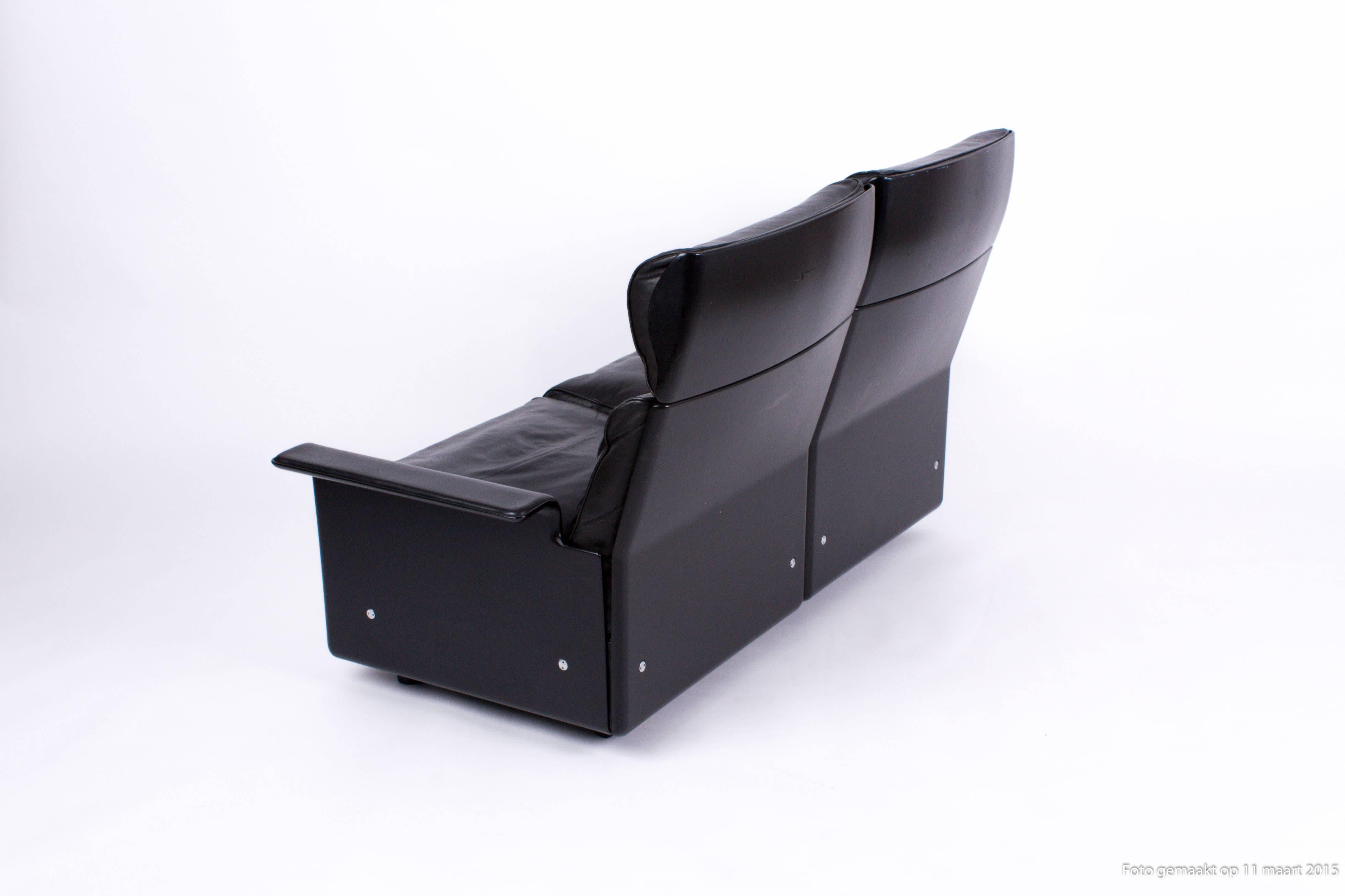 German Dieter Rams Two-Seat Sofa, in Black Leather for Vitsoe