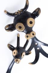 Set of Two Coat Hooks Walter Bosse, for Herta Baller, Austria, Brass Bronze