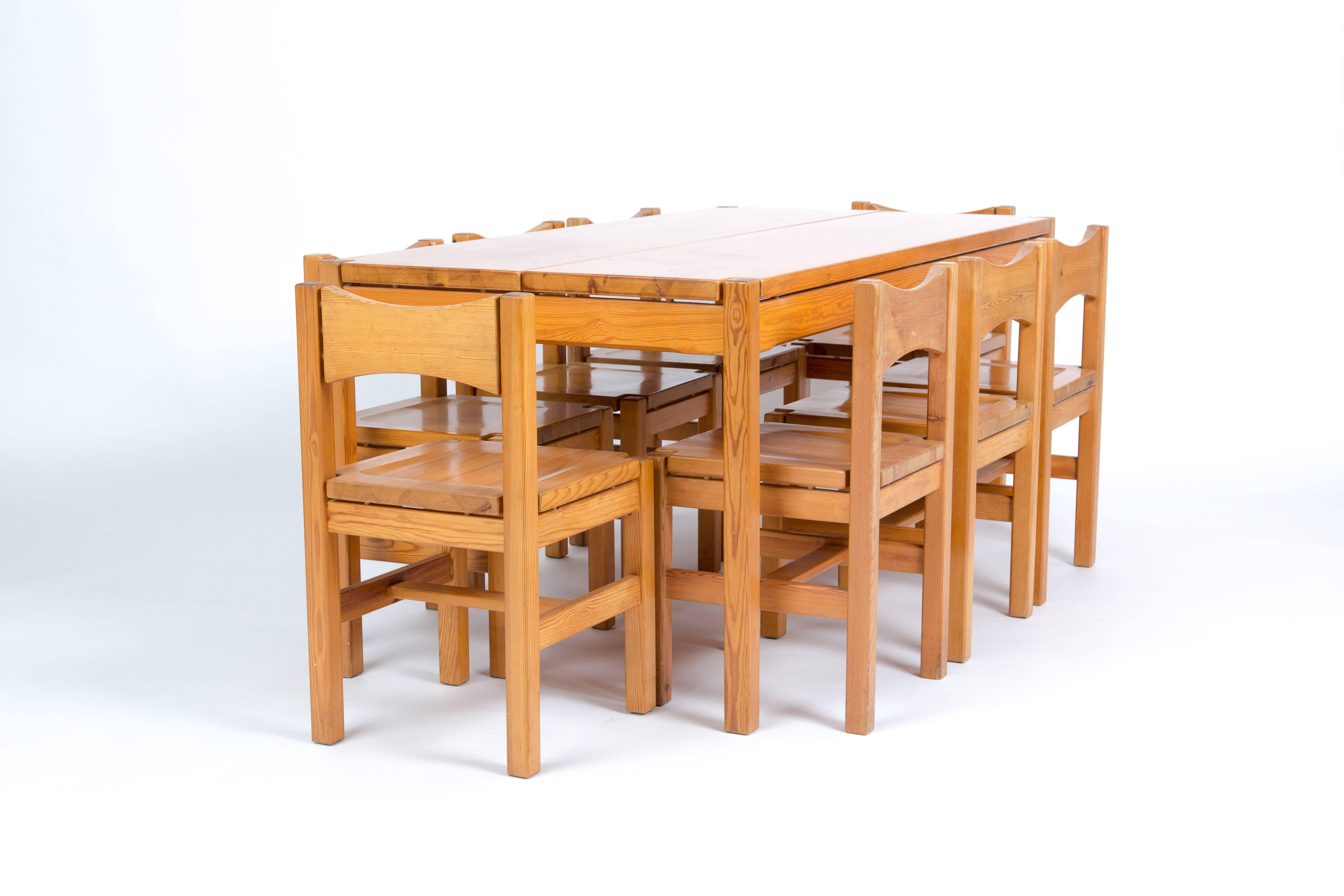 Wood TAPIOVAARA  Hongisto dining set with eight chairs for Laukaan Puu Oy For Sale