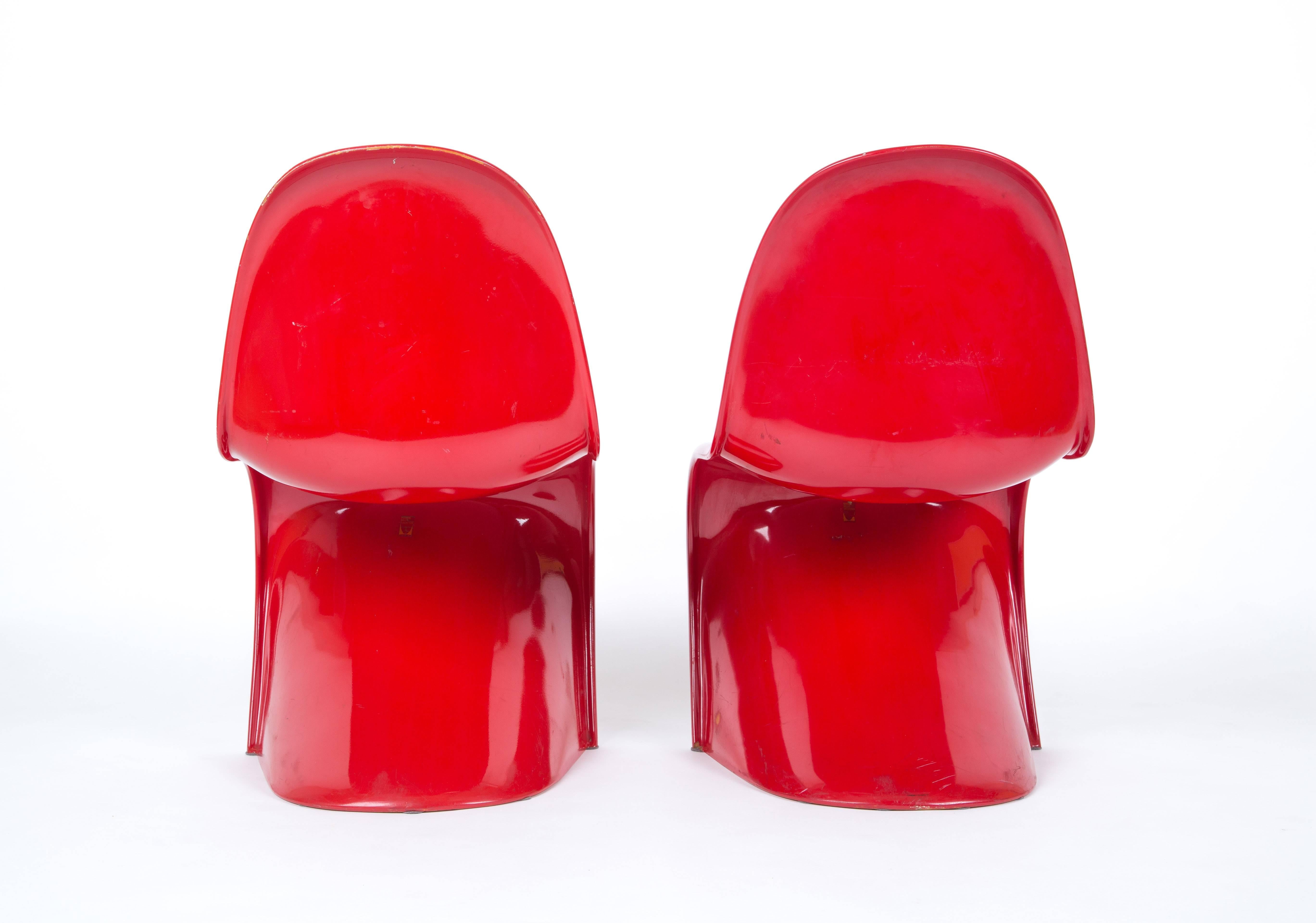 American Set of Two Verner Panton S-Chairs First Edition Polyester Glasfiber, Miller Prod
