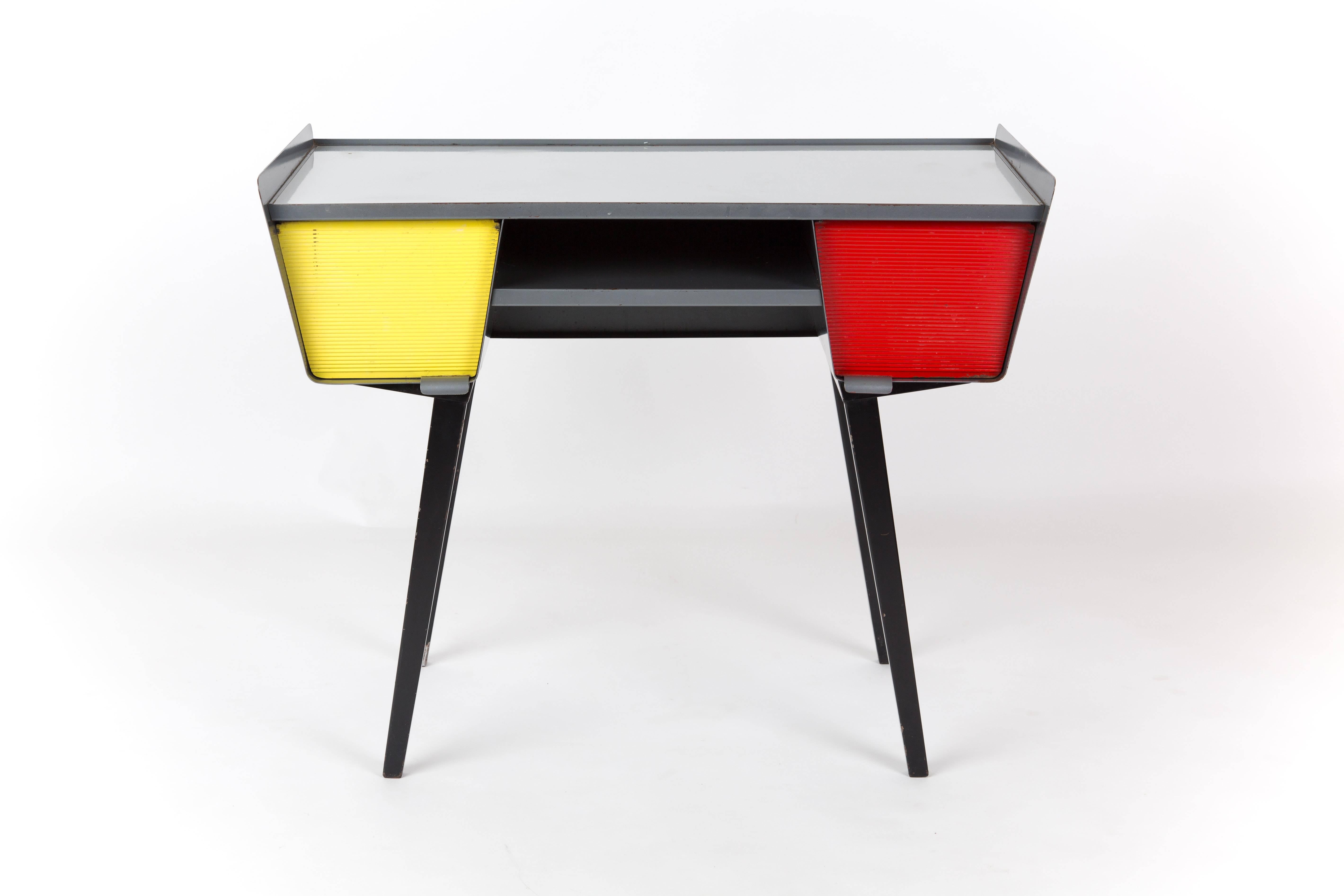 PROUVE STYLE METAL DESK with drawers in happy colors,  Vd Meeren Style For Sale 3