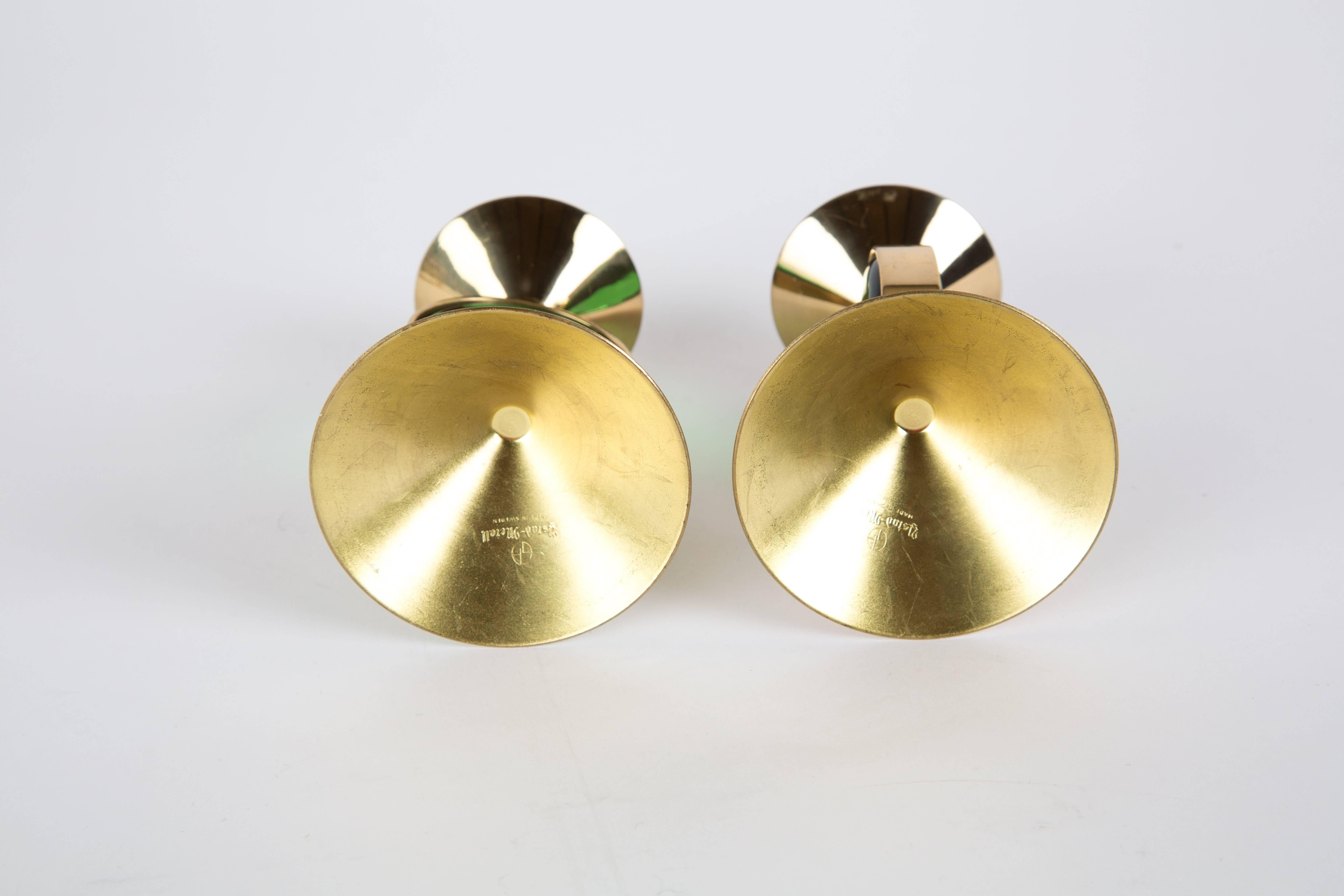 Swedish  Set of GREEN GUNNAR ANDER candle holders for Ystad-Metall  in Brass