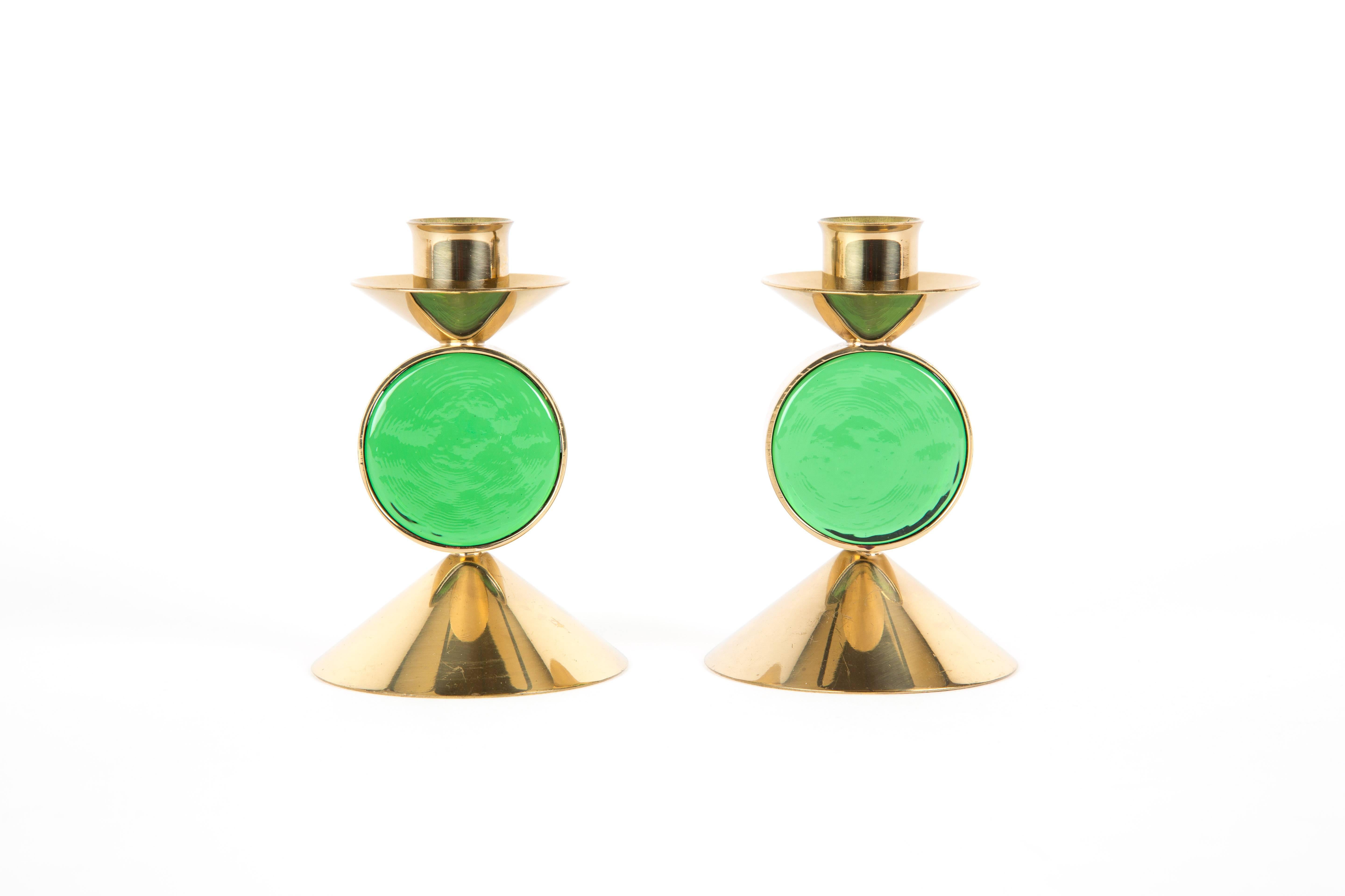  Set of GREEN GUNNAR ANDER candle holders for Ystad-Metall  in Brass 1