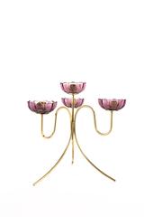 Set of Two Tripod Candleholders of Gunnar Ander for Ystad Metall, Pink Glass
