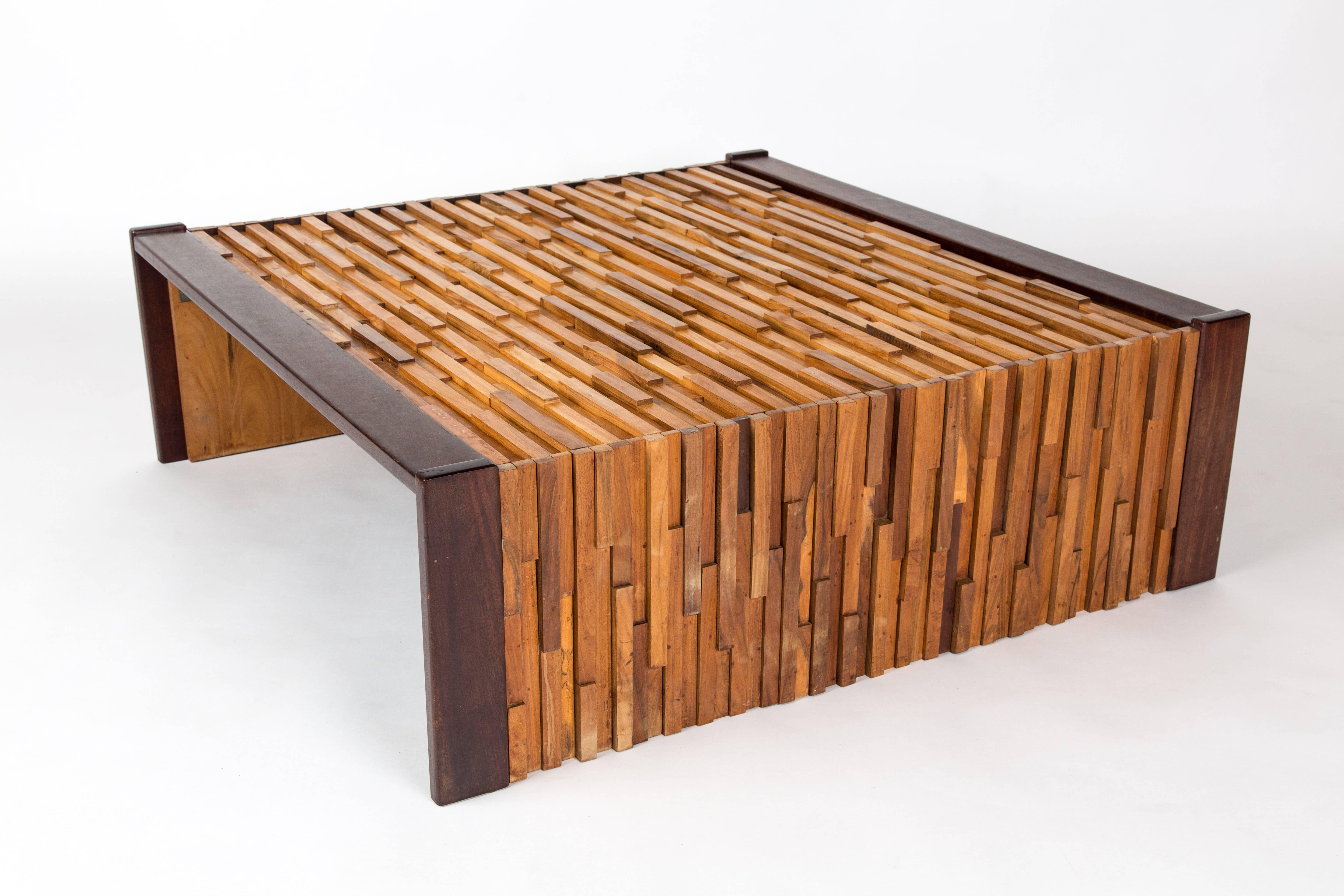 PERCIFAL LAFER mixed tropical wood coffee table, Brazilian brutalist style  In Good Condition In LA Arnhem, NL