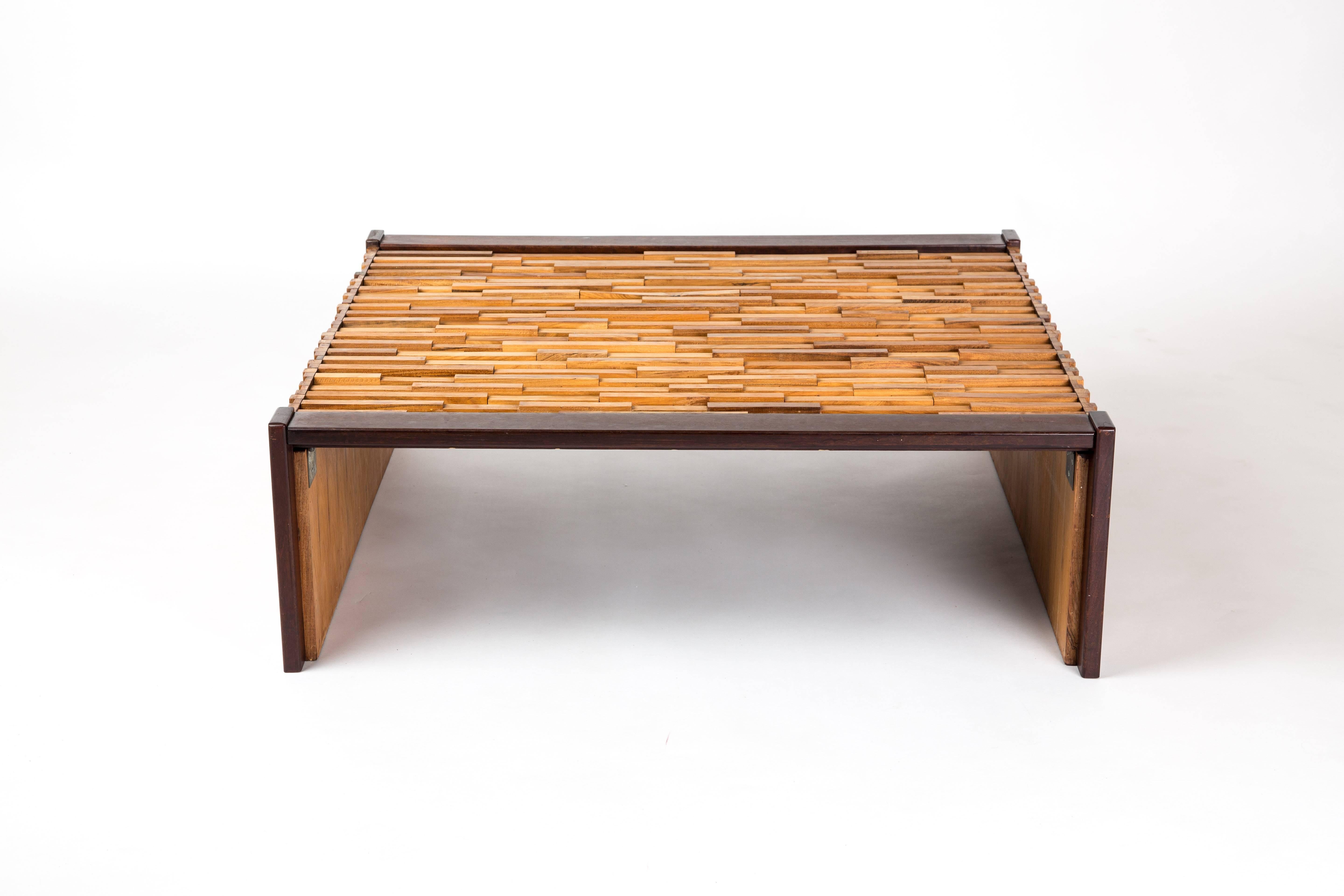 PERCIFAL LAFER mixed tropical wood coffee table, Brazilian brutalist style  3