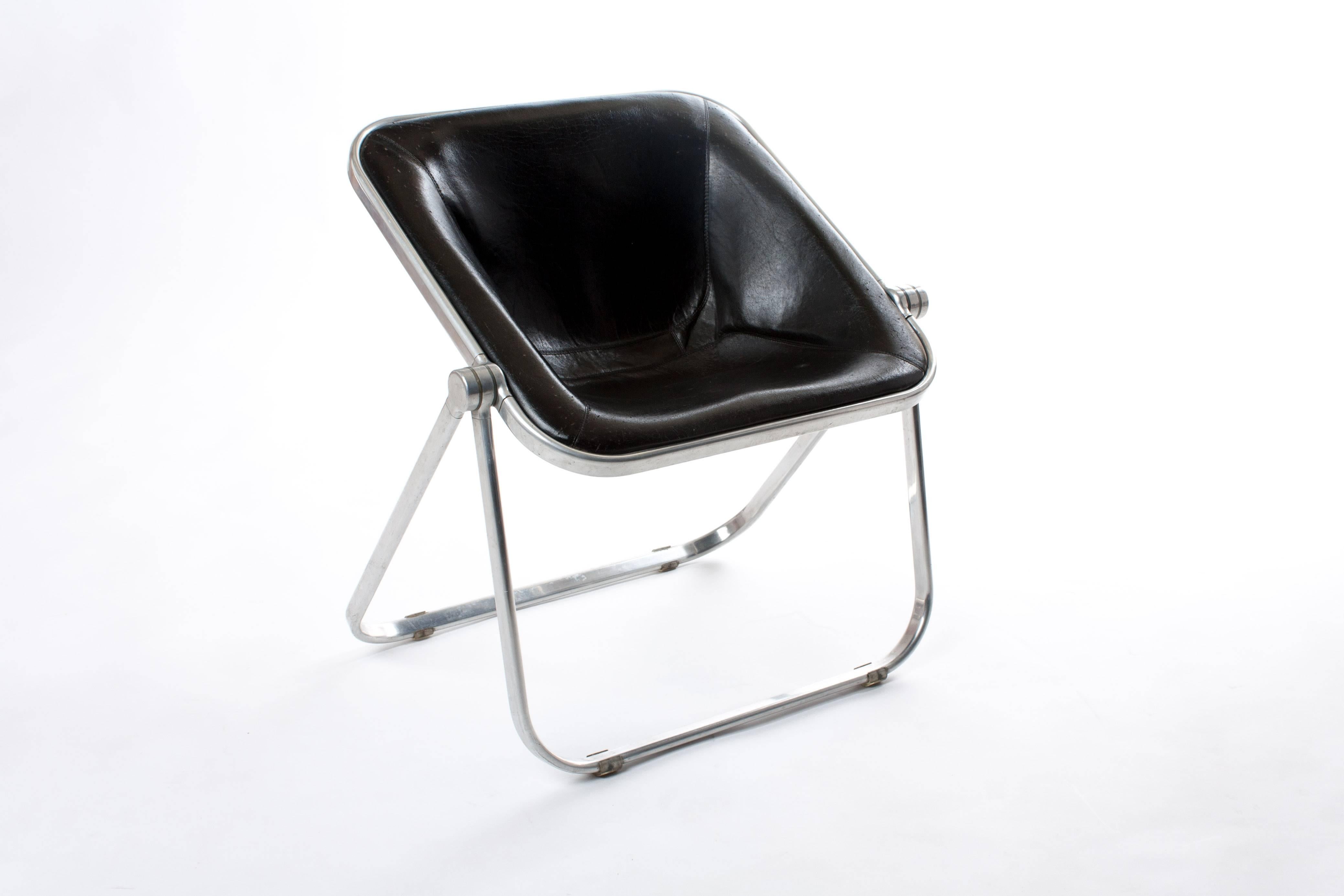 Mid-Century Modern PLONA FOLDING CHAIR of Piretti for Castelli, 1969 in black leather