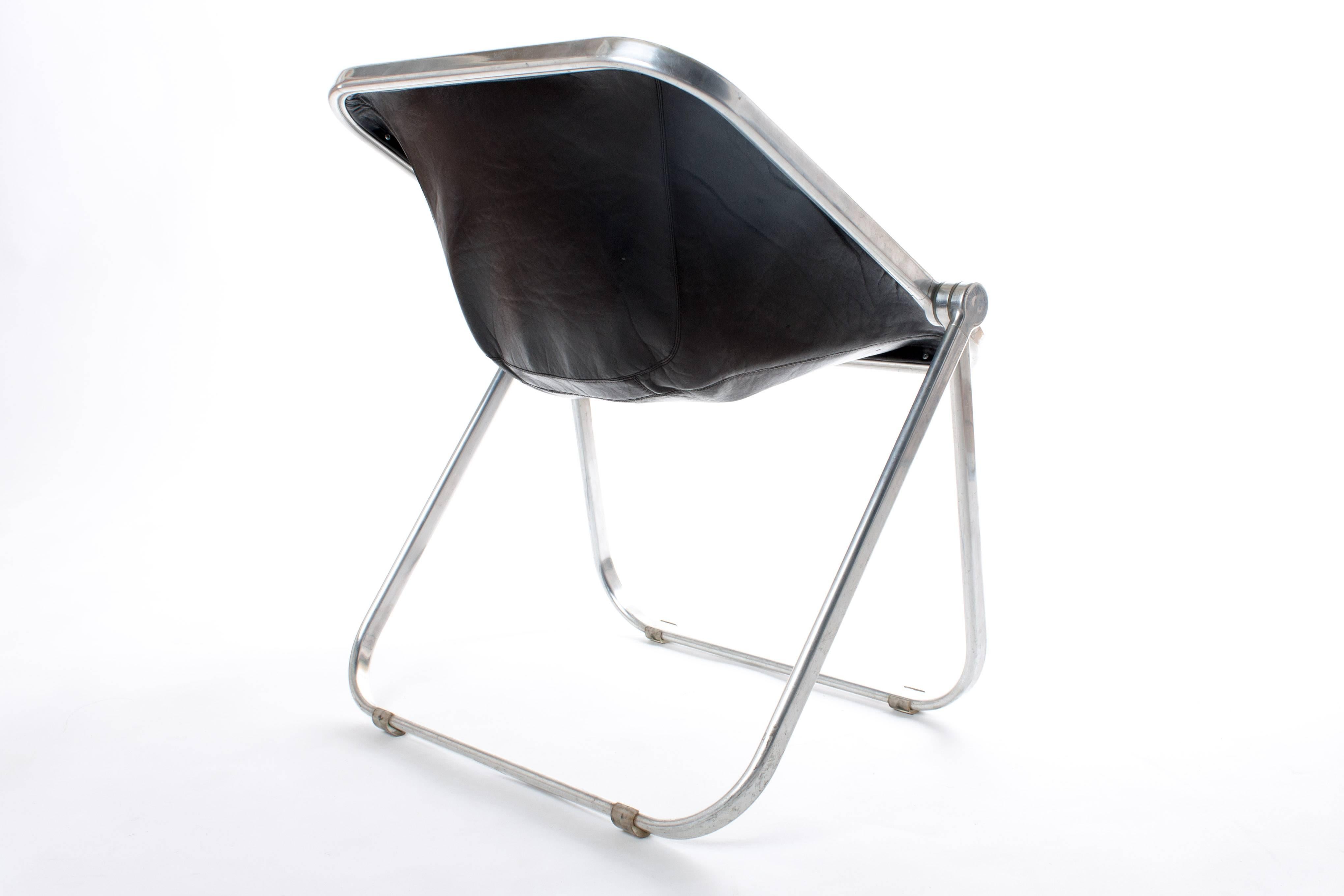 Mid-20th Century PLONA FOLDING CHAIR of Piretti for Castelli, 1969 in black leather
