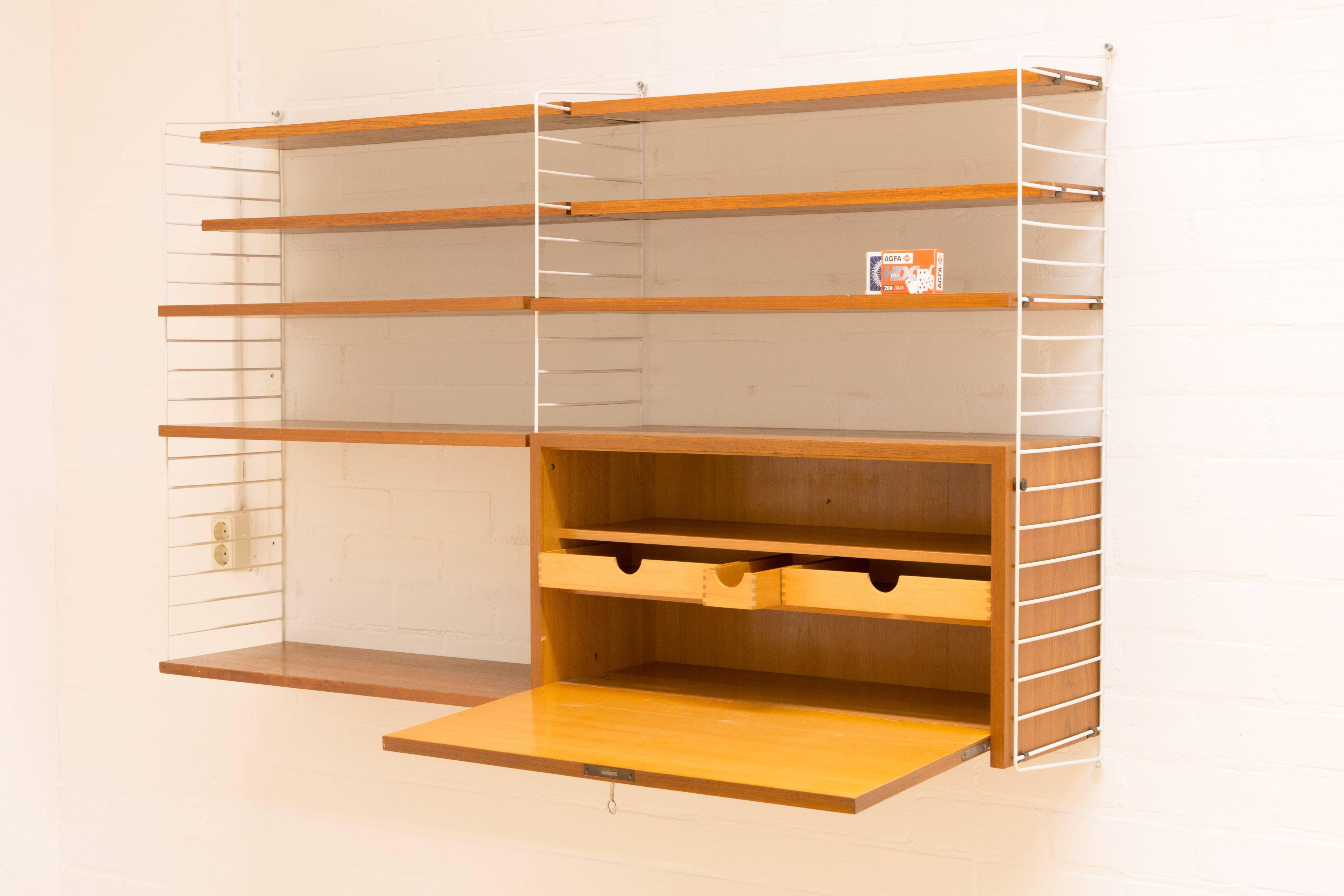 Mid-20th Century STRING WALL UNIT with desk part of Nisse Strinning, 1960, Sweden