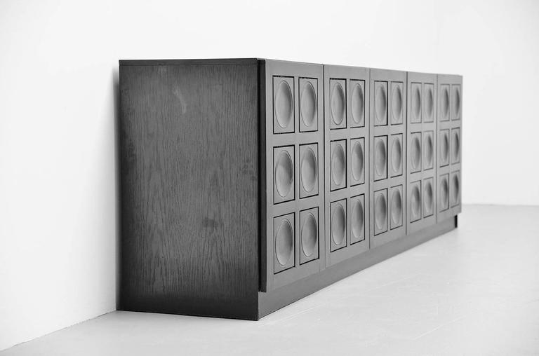 Belgian Brutalist Credenza in Black Stained Oak, 1970 at 1stDibs