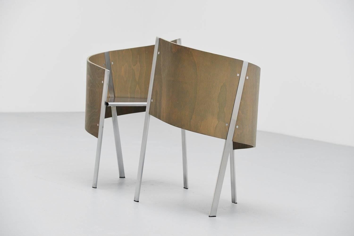 Brushed Paolo Pallucco Pair of Side Chairs, Italy, 1987