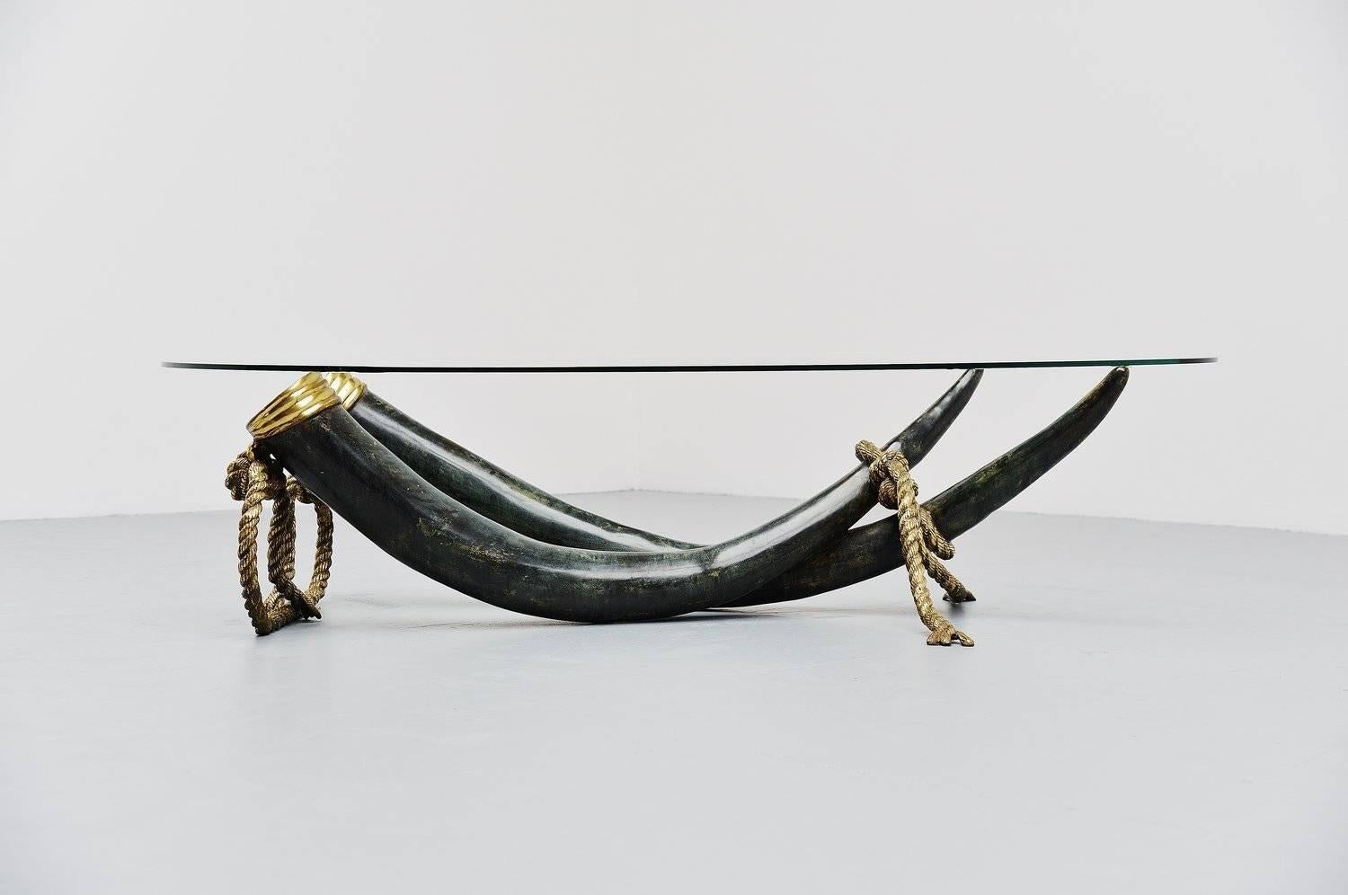 Mid-Century Modern Italo Valenti Bronze Elephant Tusk Table, Spain, 1975
