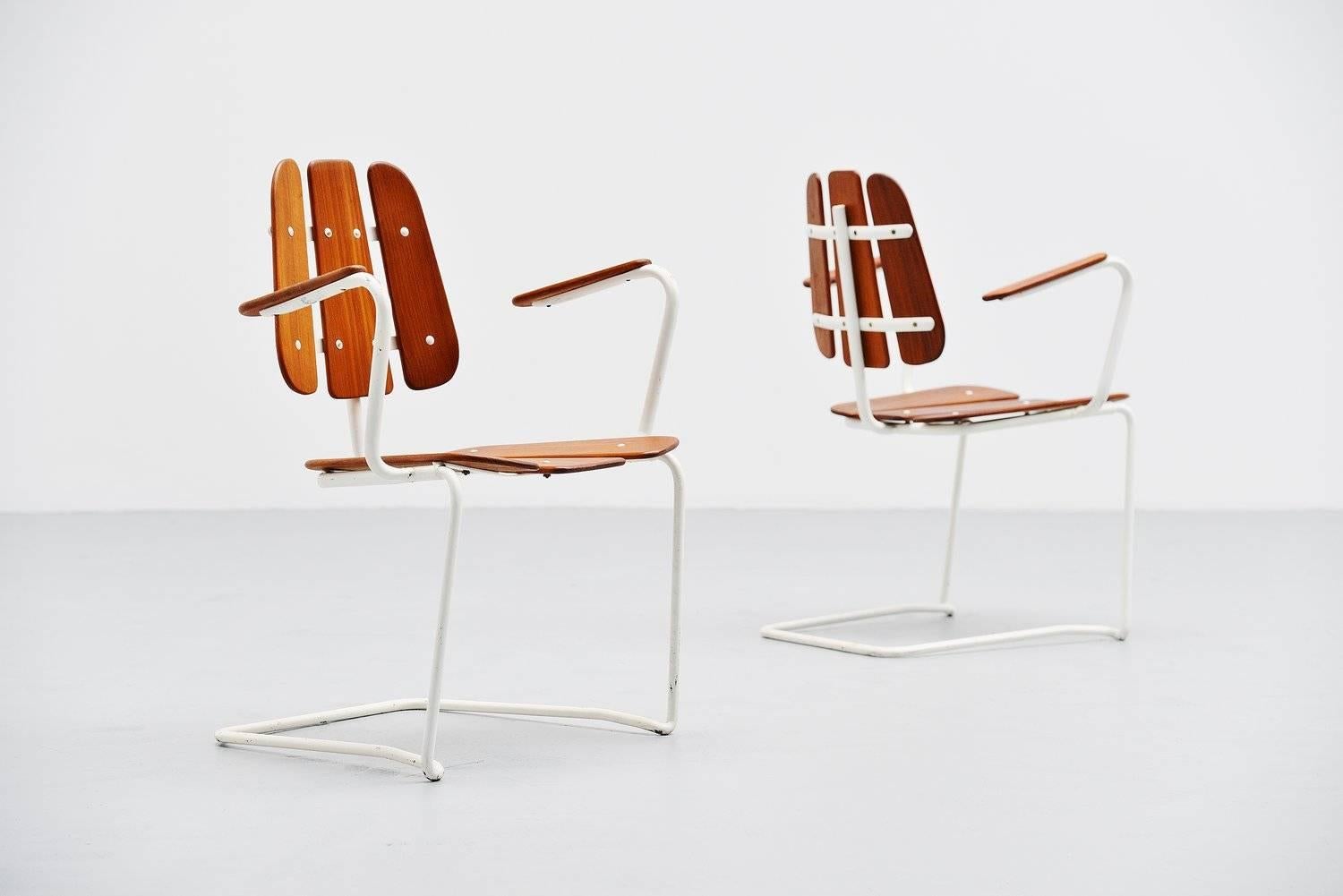 Mid-20th Century Swedish Cantilevered Garden Chairs in Teak, 1960
