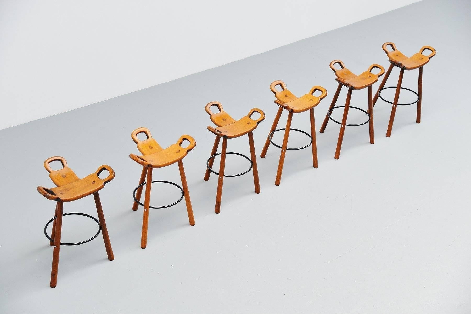 Stained Carl Malmsten Attributed Brutalist Bar Stools, Sweden, 1950