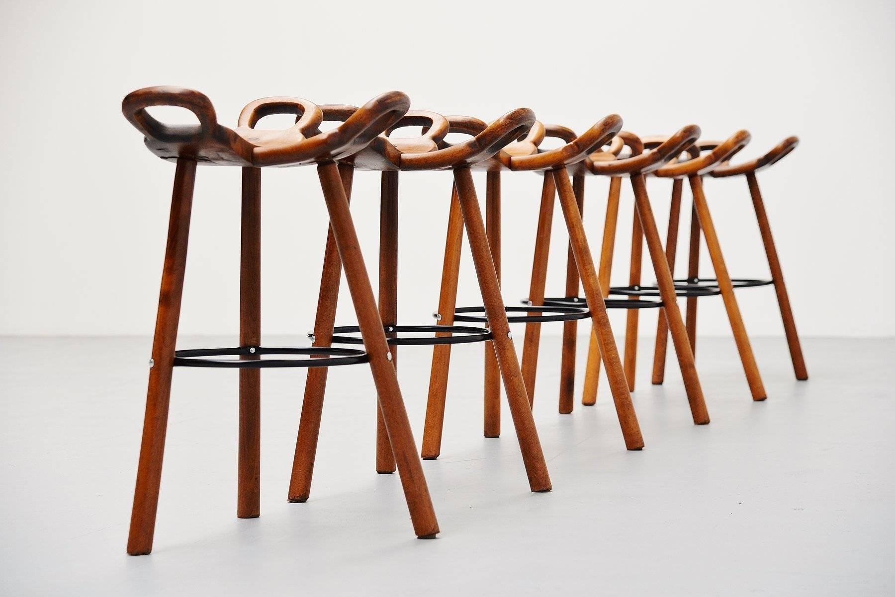 Swedish Carl Malmsten Attributed Brutalist Bar Stools, Sweden, 1950