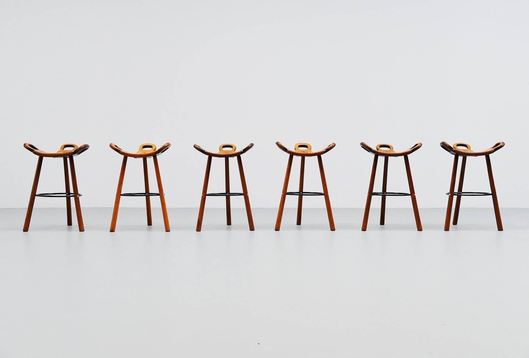 Scandinavian Modern Carl Malmsten Attributed Brutalist Bar Stools, Sweden, 1950