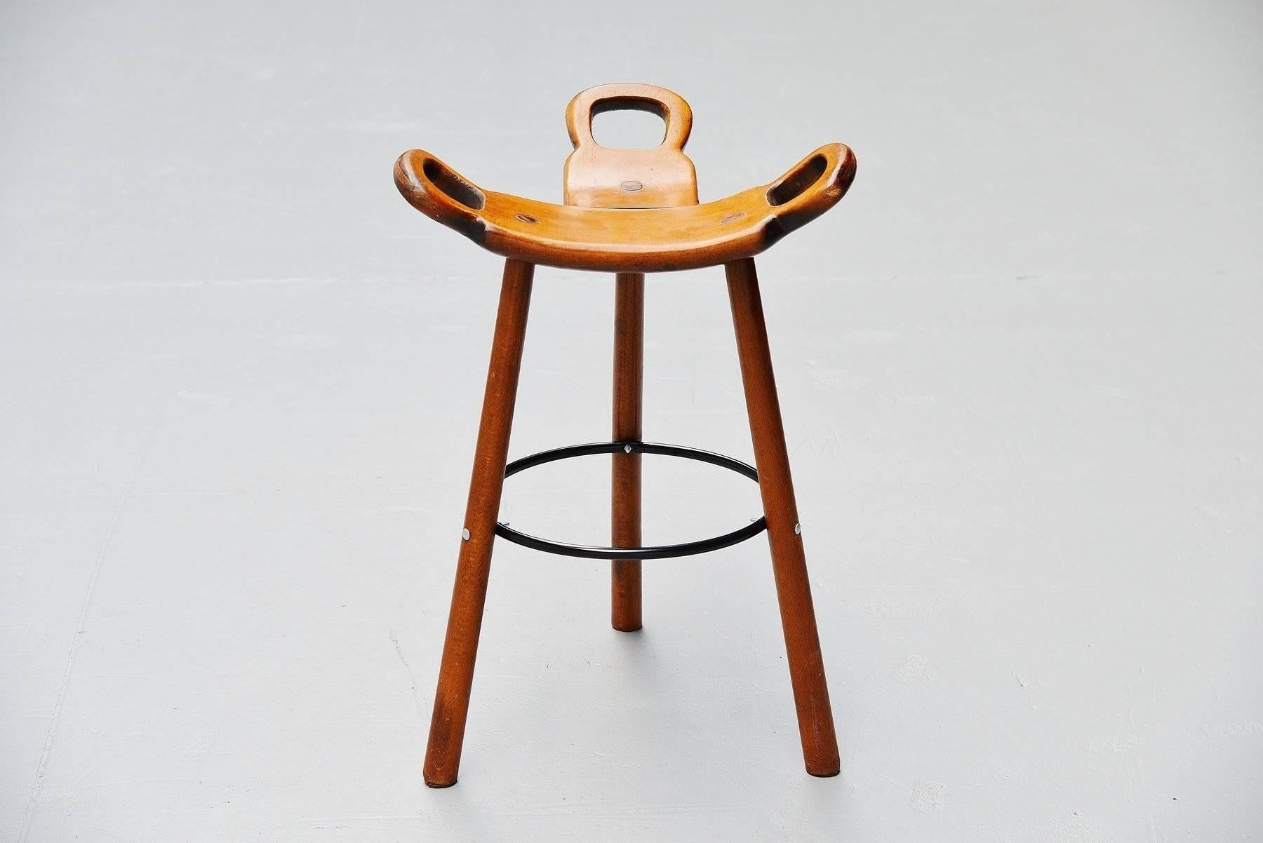 Carl Malmsten Attributed Brutalist Bar Stools, Sweden, 1950 In Good Condition In Roosendaal, Noord Brabant