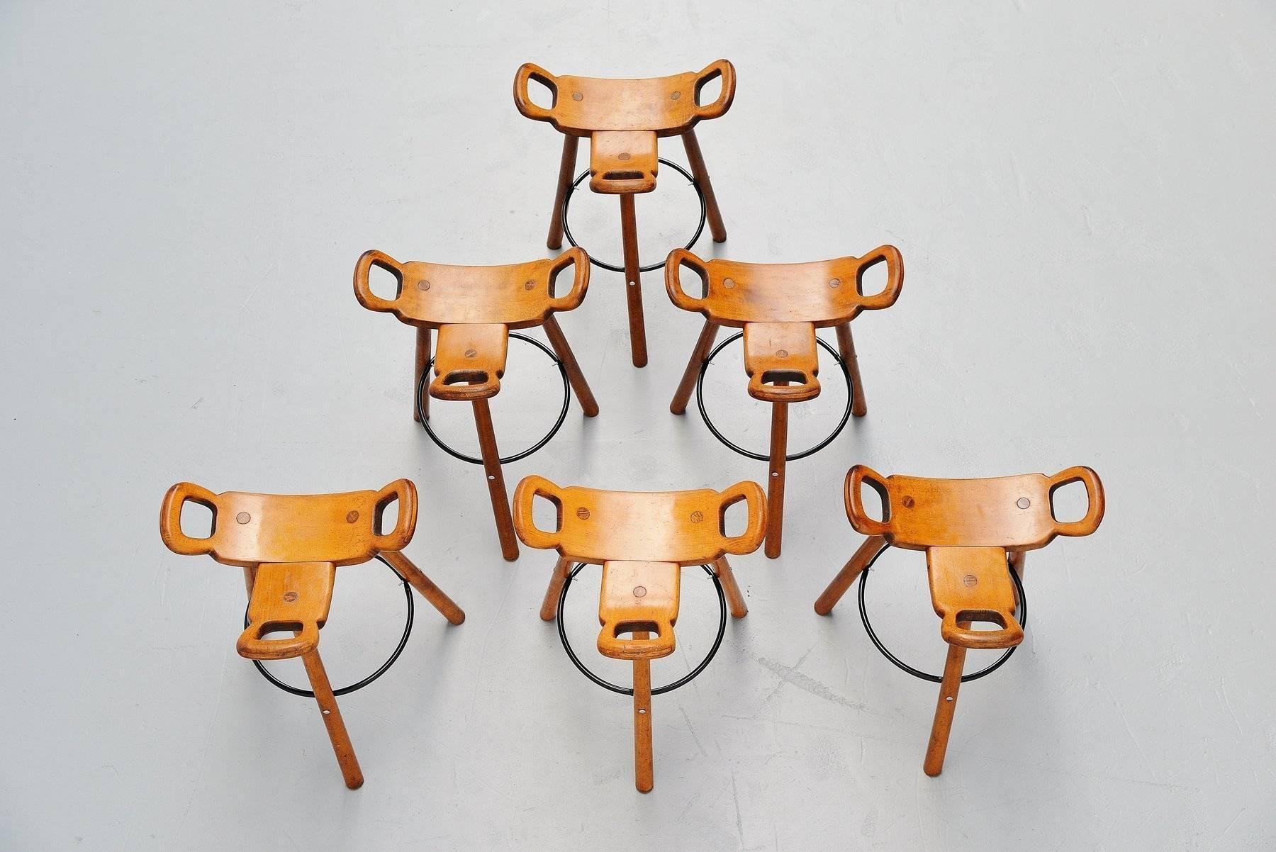 Carl Malmsten Attributed Brutalist Bar Stools, Sweden, 1950 2