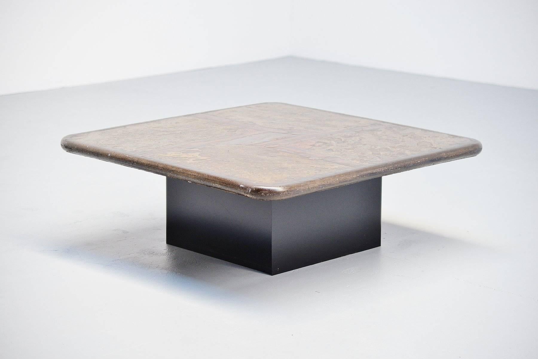 Very nice one off square shaped coffee table designed and made by Paul Kingma, Holland 1988. Paul Kingma was well known for his architectural tables that pay a tribute to the riches of Nature by travelling extensively in search of rare materials,