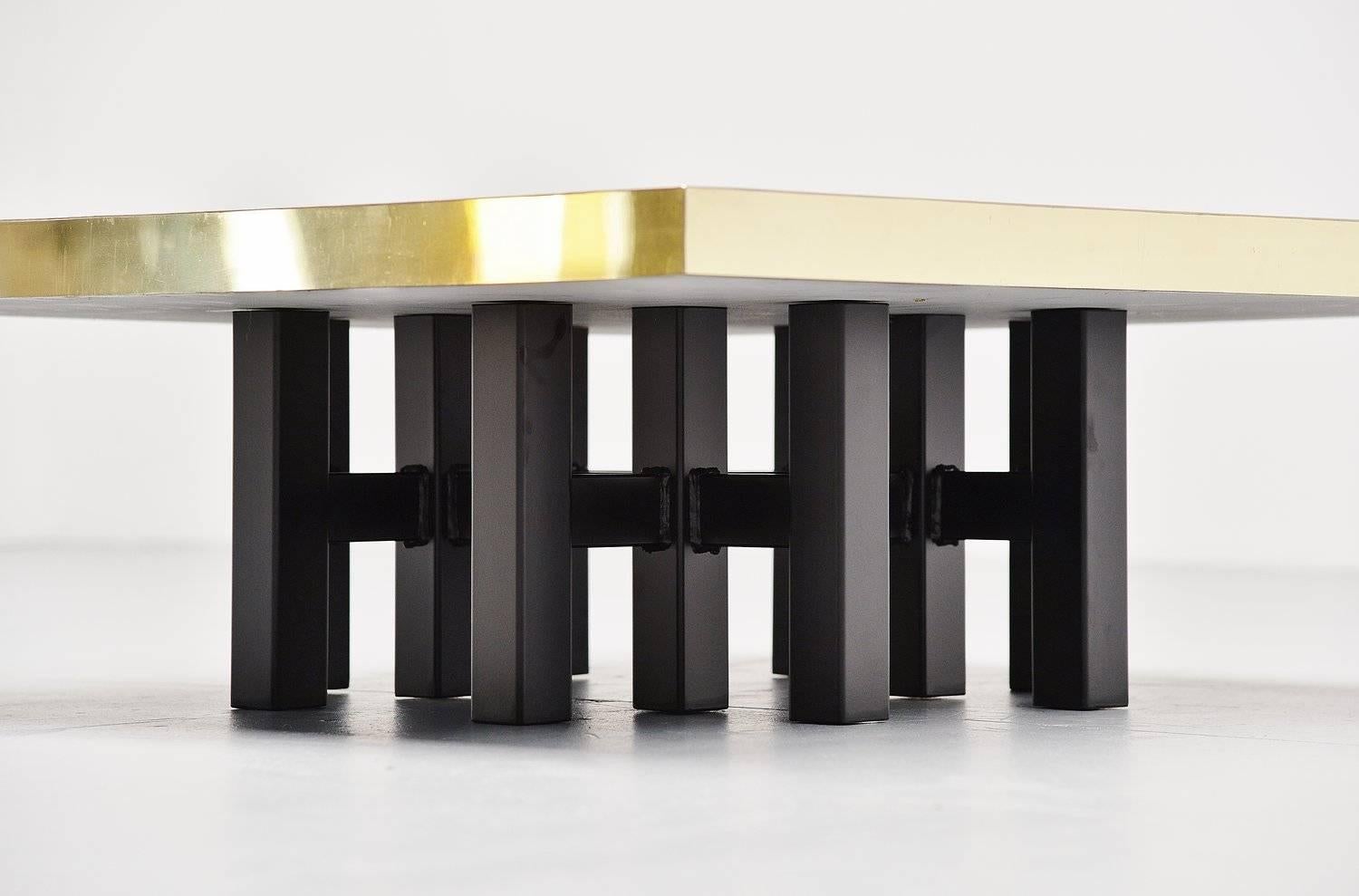 Belgian Lova Creations Etched Brass Coffee Table, Belgium, 1975