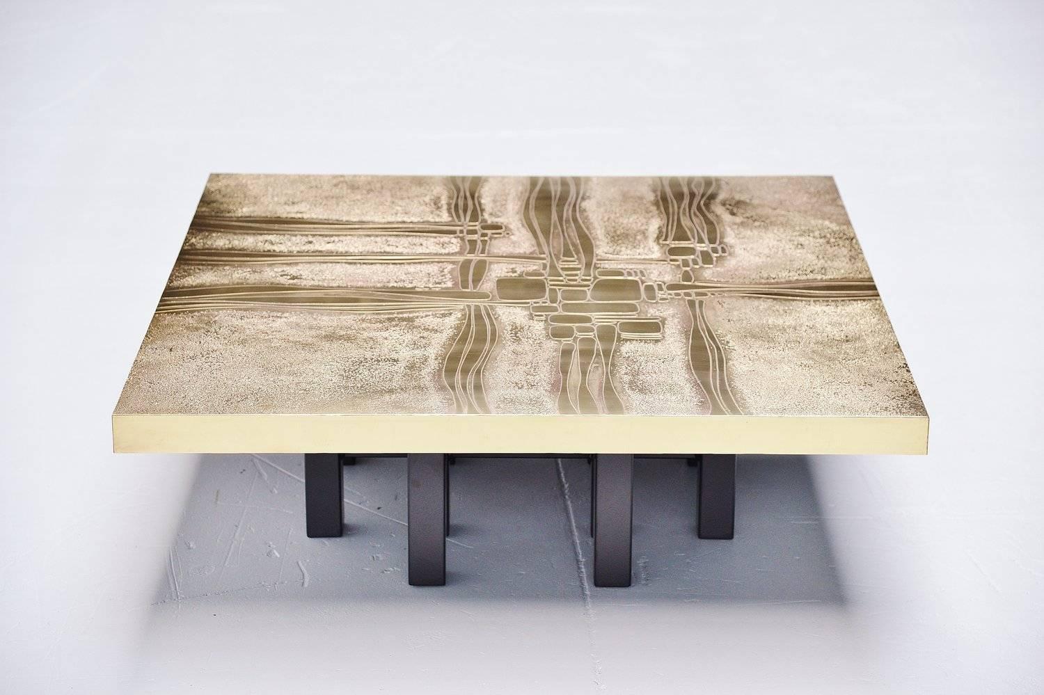 Lova Creations Etched Brass Coffee Table, Belgium, 1975 In Excellent Condition In Roosendaal, Noord Brabant
