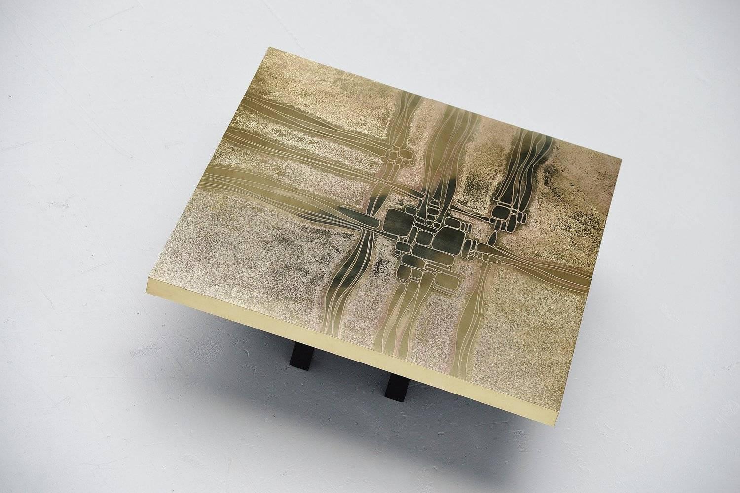 Lova Creations Etched Brass Coffee Table, Belgium, 1975 1