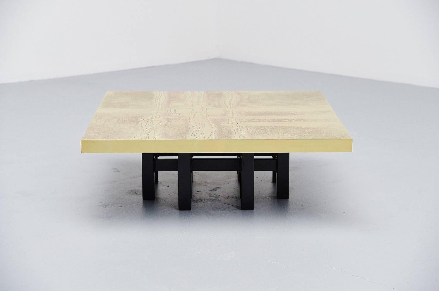 Lova Creations Etched Brass Coffee Table, Belgium, 1975 3