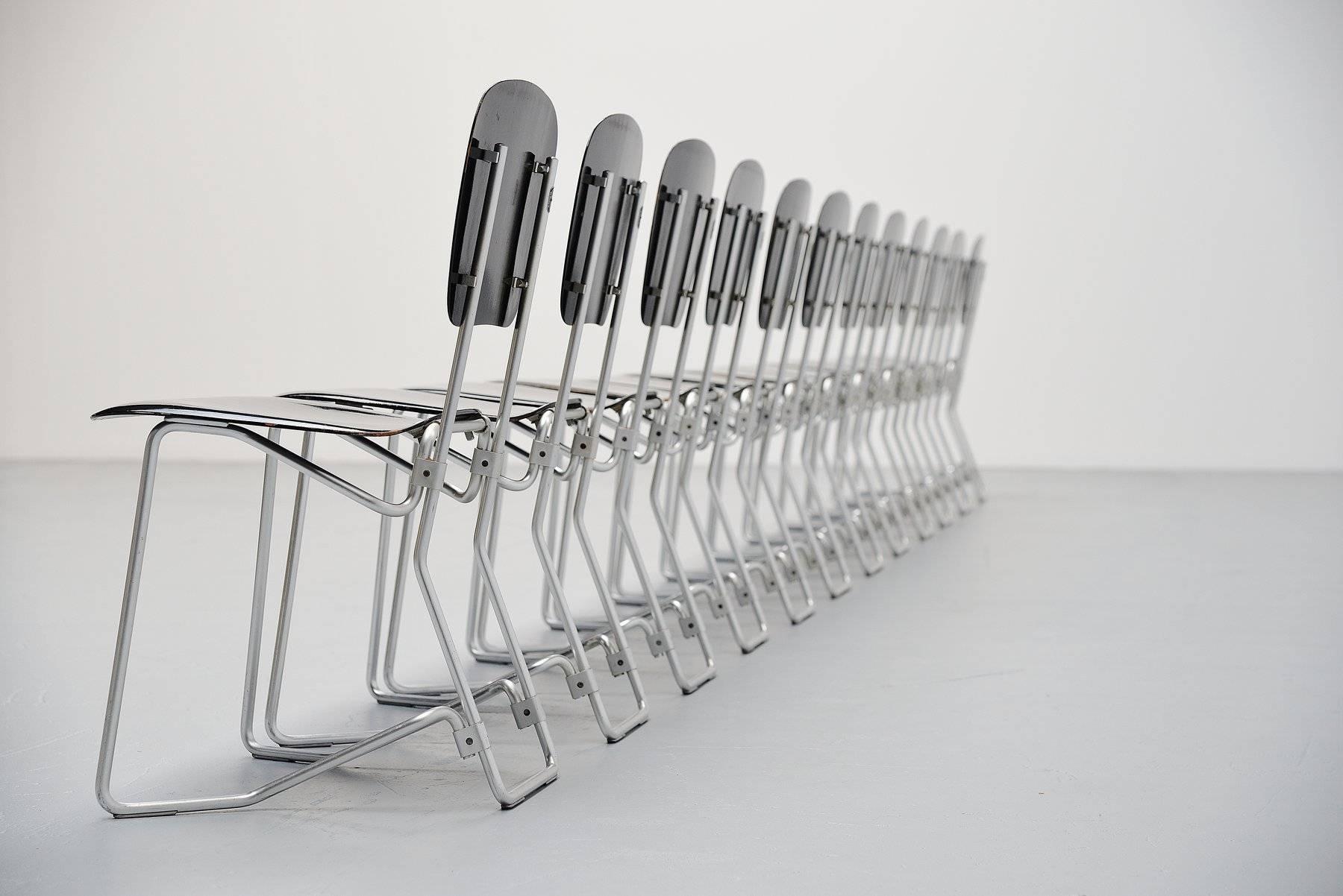 Lacquered Armin Wirth Aluflex 12 Folding Chairs Switzerland, 1951