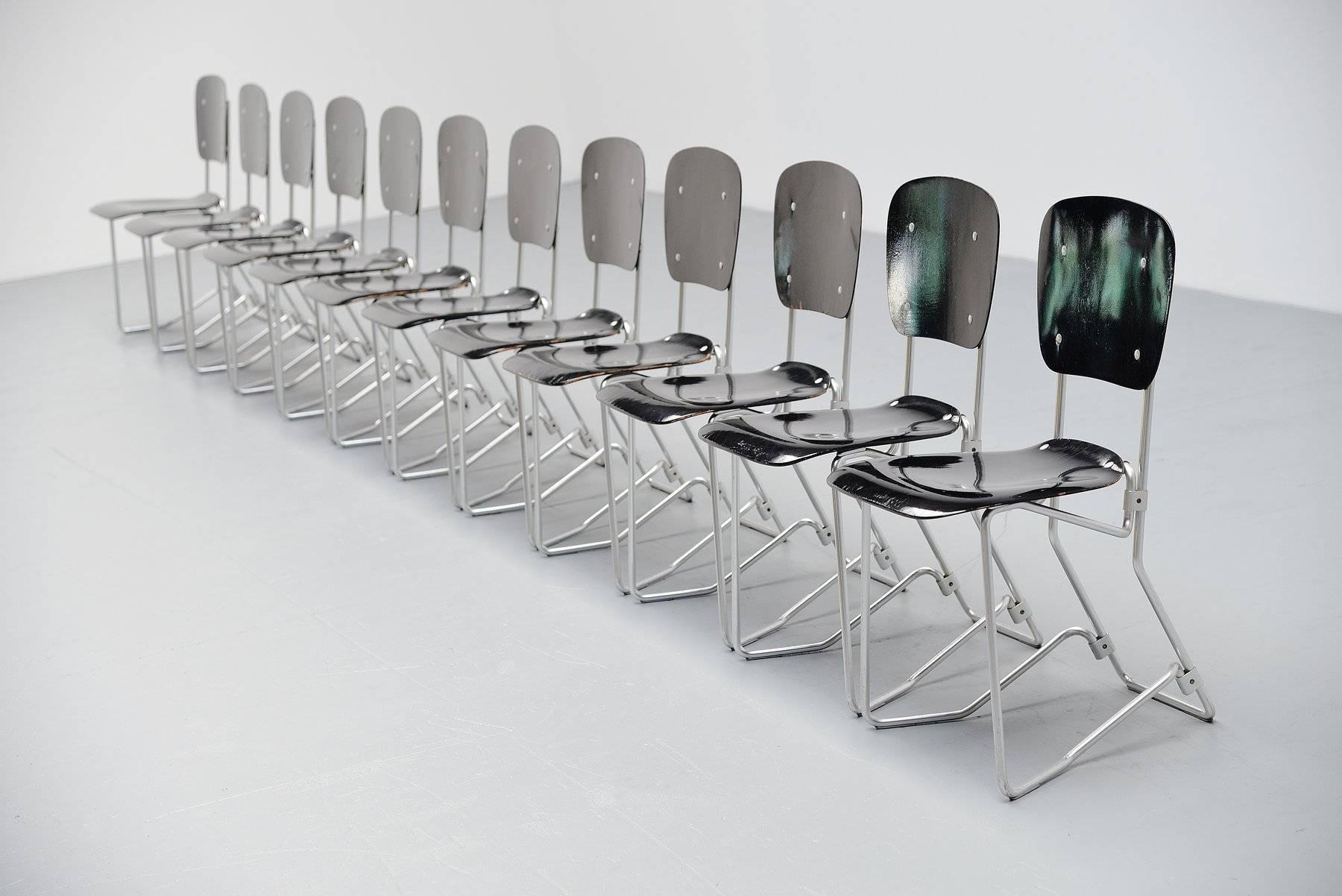 Armin Wirth Aluflex 12 Folding Chairs Switzerland, 1951 In Good Condition In Roosendaal, Noord Brabant