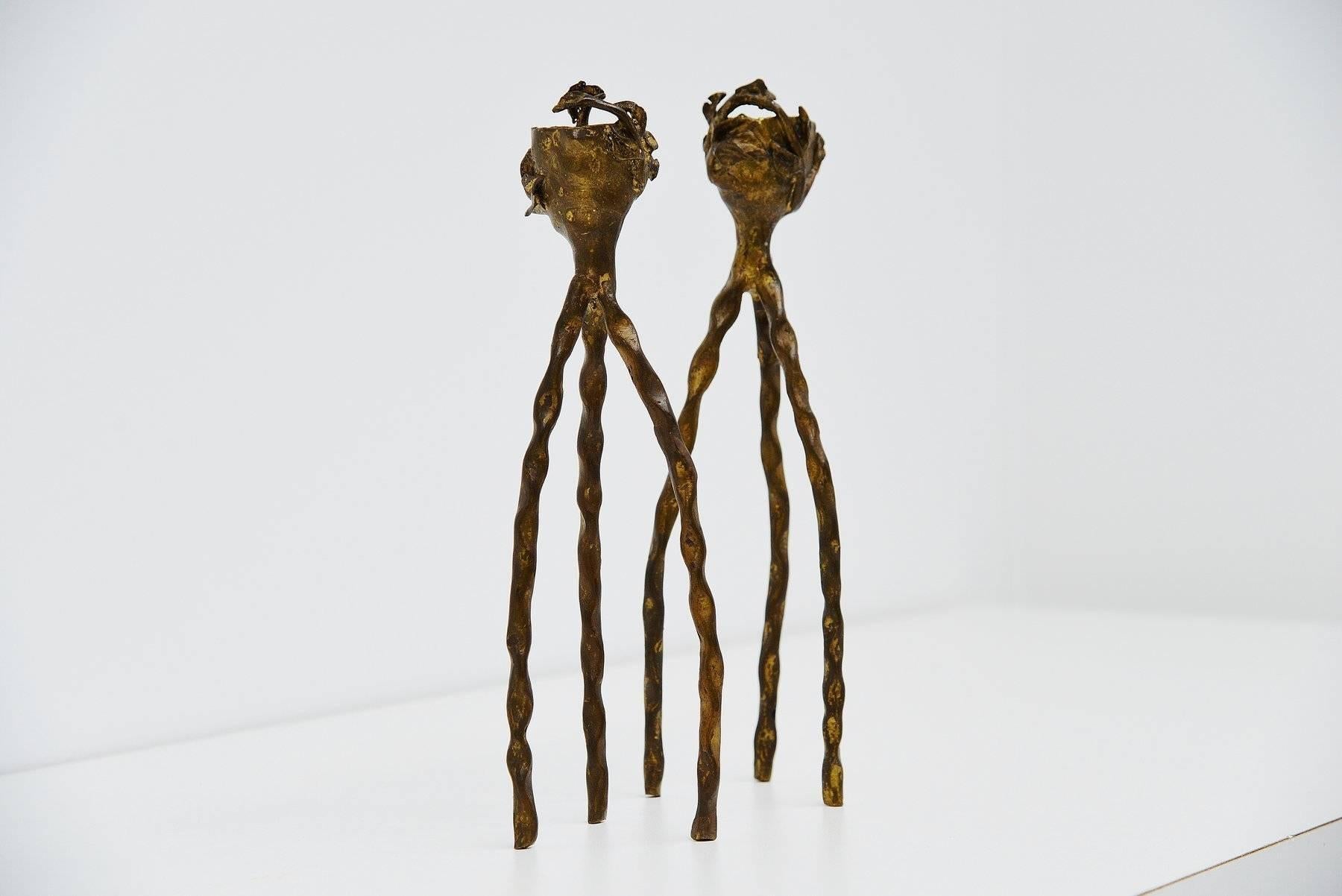 Mid-Century Modern Alberto Giacometti Style Candle Holders, 1980