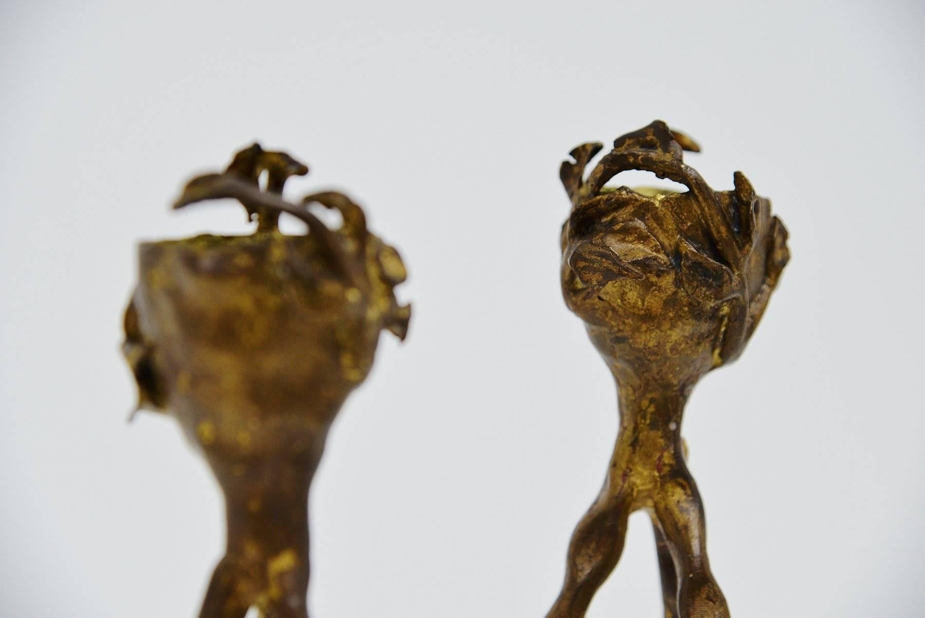 Bronze Alberto Giacometti Style Candle Holders, 1980