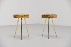 Italian Pair of Stools with Forest Print Seats, 1950