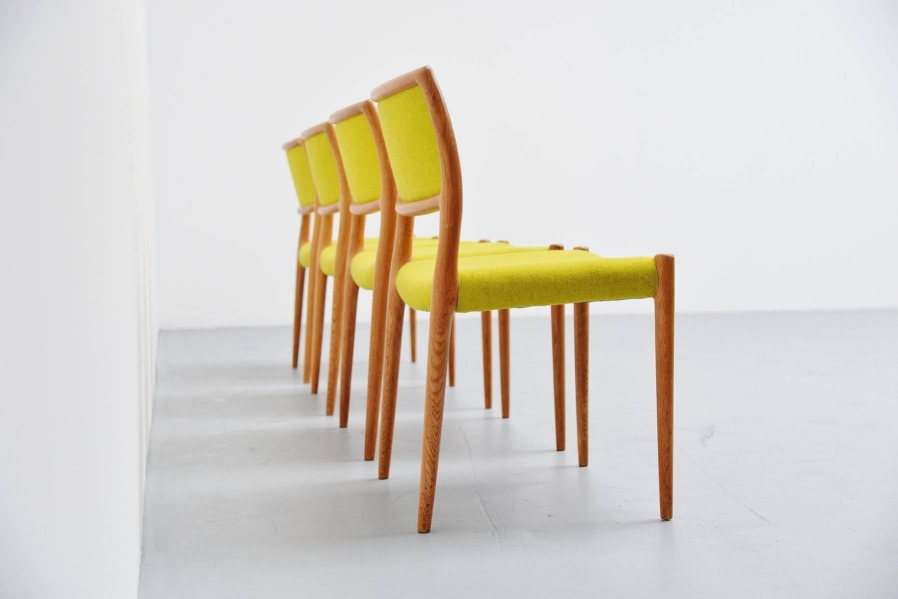 Scandinavian Modern Niels Moller Model 80 Chairs in Oak, Denmark, 1968