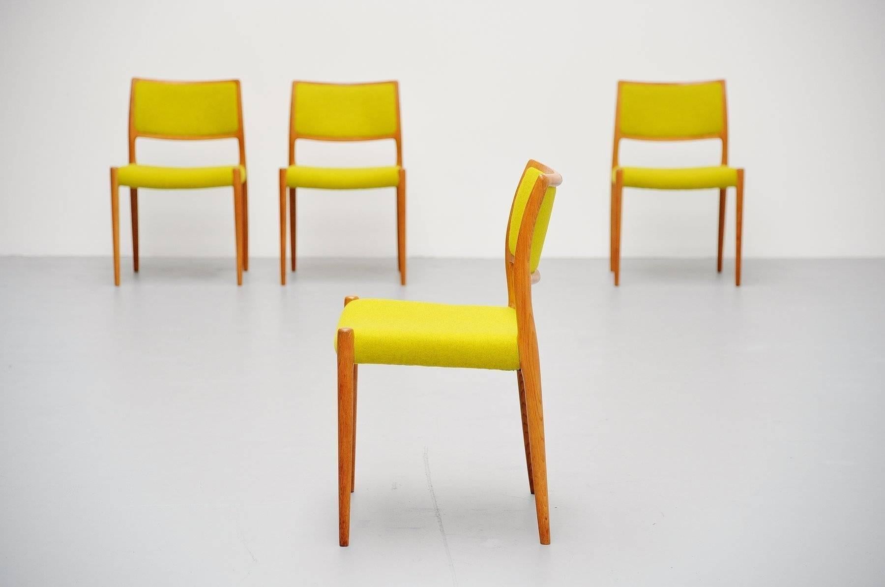 Fabric Niels Moller Model 80 Chairs in Oak, Denmark, 1968