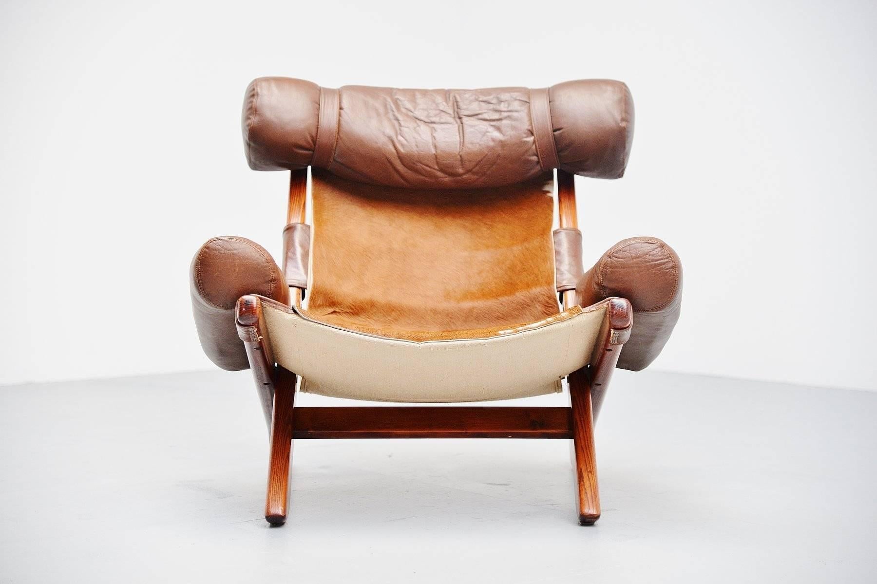 Late 20th Century Unusual Lounge Chair with Cow Skin Seat, Brazil, 1970