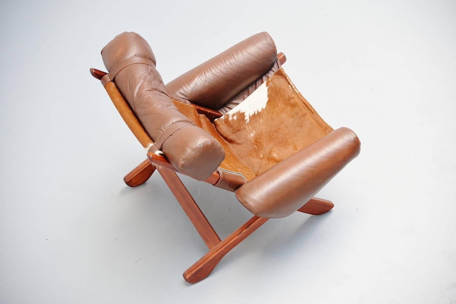 Unusual Lounge Chair with Cow Skin Seat, Brazil, 1970 1