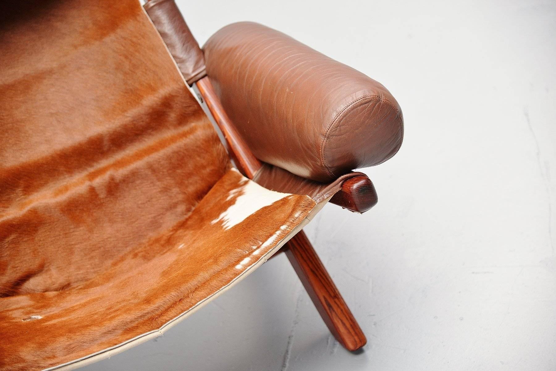 Mid-Century Modern Unusual Lounge Chair with Cow Skin Seat, Brazil, 1970