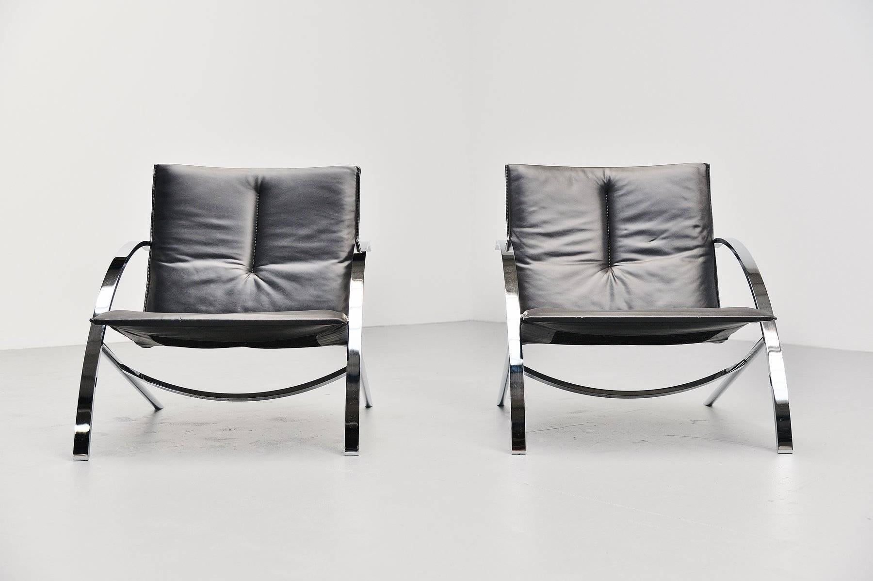 Plated Paul Tuttle Arco Lounge Chair Pair for Strassle, 1976