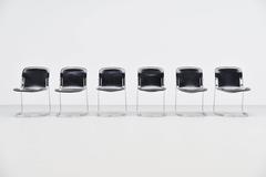 Cidue C2 Dining Chairs in Black Leather, Italy, 1970