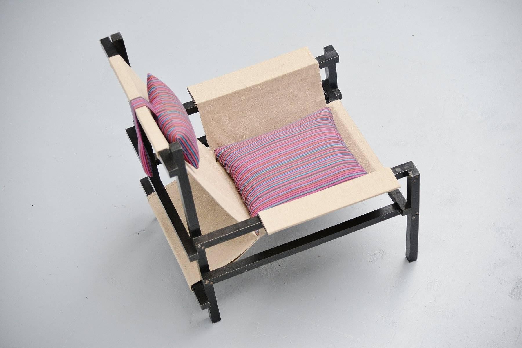 Dutch Gerrit Rietveld Style Slat Chair with Canvas, Holland, 1950