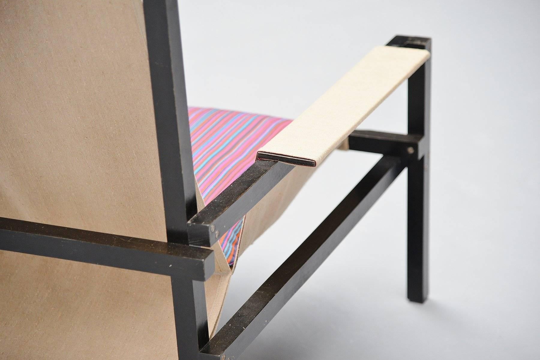 Gerrit Rietveld Style Slat Chair with Canvas, Holland, 1950 2