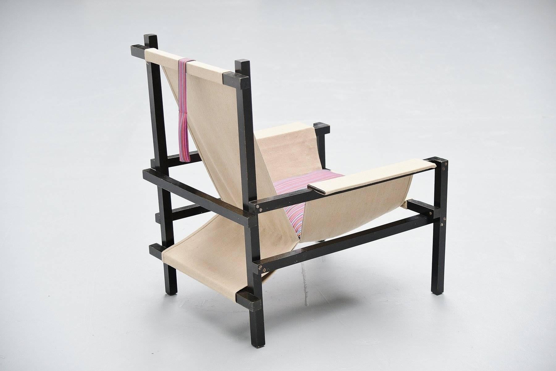 Gerrit Rietveld Style Slat Chair with Canvas, Holland, 1950 1