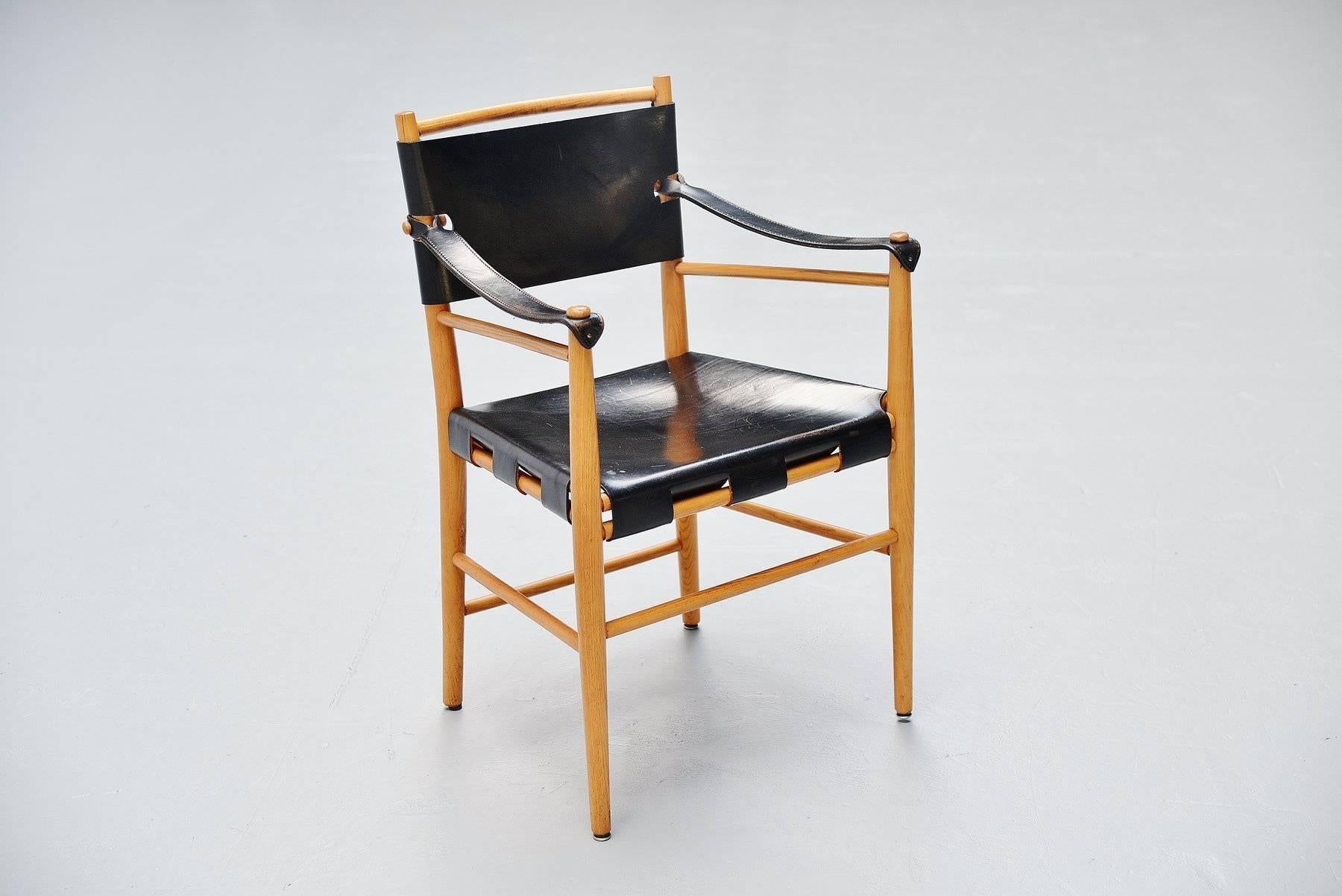 Italian Safari Chairs in Birch and Black Leather, 1960 1