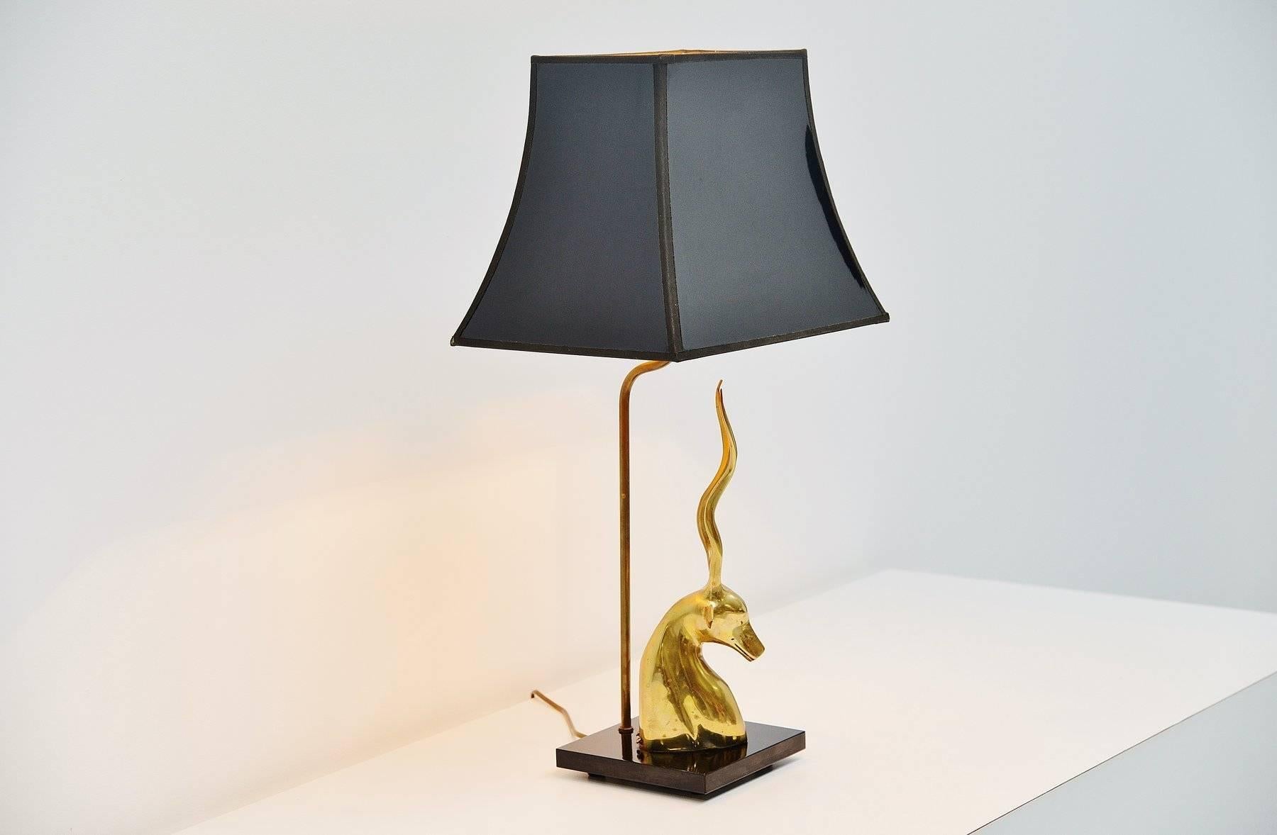 Lacquered Deer Head Table Lamp in Brass, France, 1975 For Sale