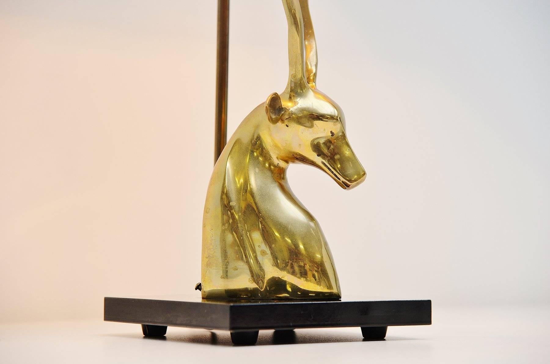 French Deer Head Table Lamp in Brass, France, 1975 For Sale