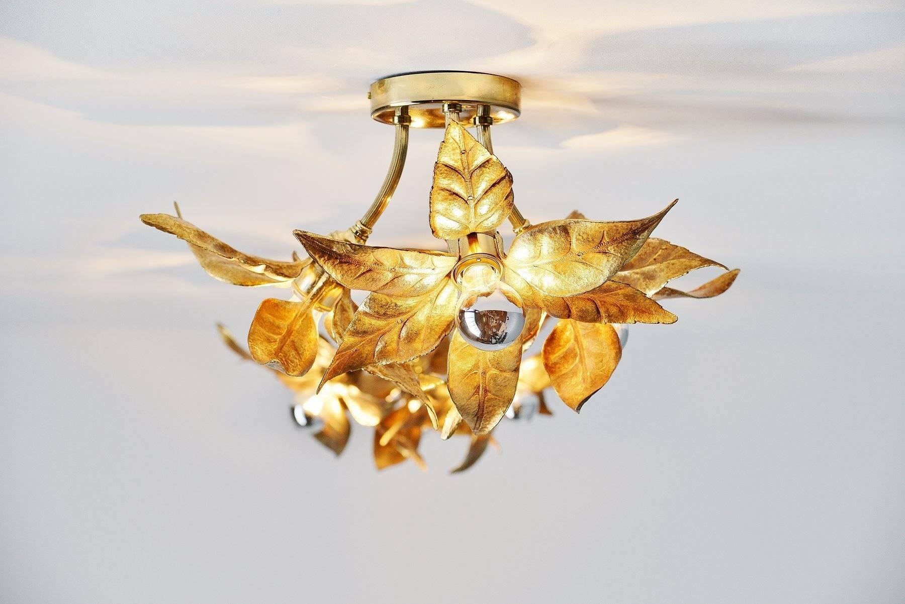 Late 20th Century Willy Daro Pair of Ceiling or Wall Lamps Brass, Belgium, 1970