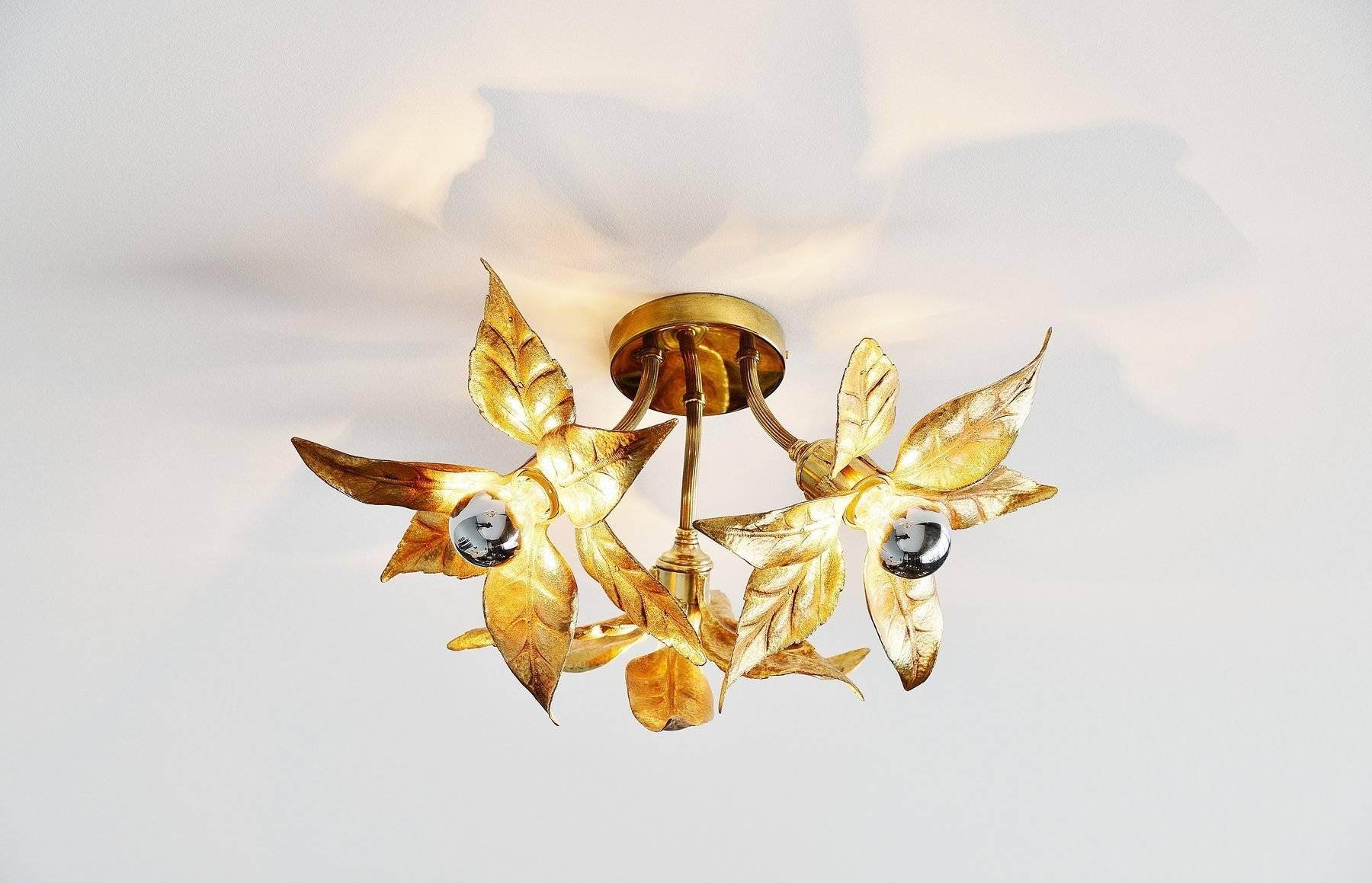 Willy Daro Pair of Ceiling or Wall Lamps Brass, Belgium, 1970 1